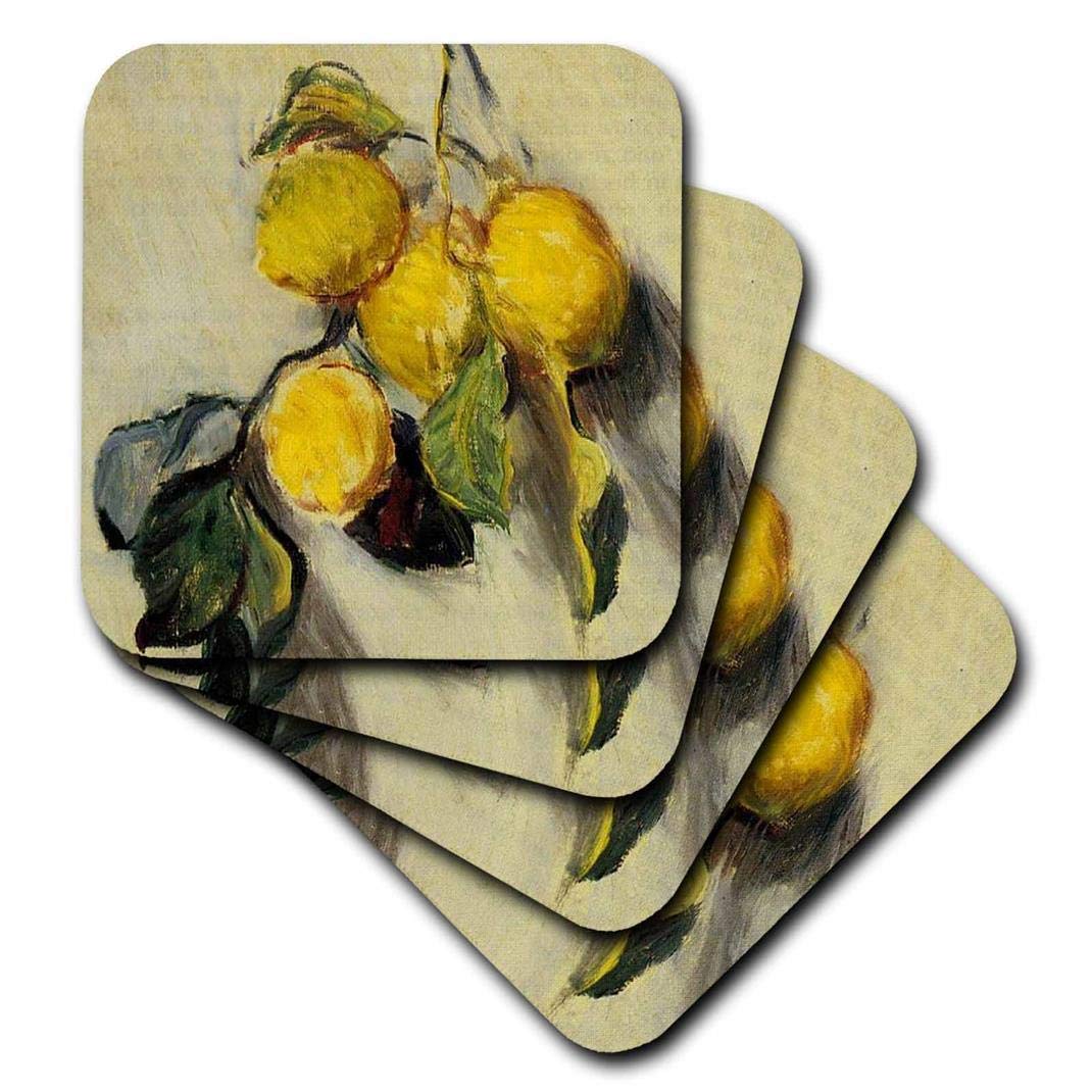 3dRose cst_179198_1 Branch of Lemons Claude Monet Painting Cropped Dated 1883, PD-US-Soft Coasters, Set of 4