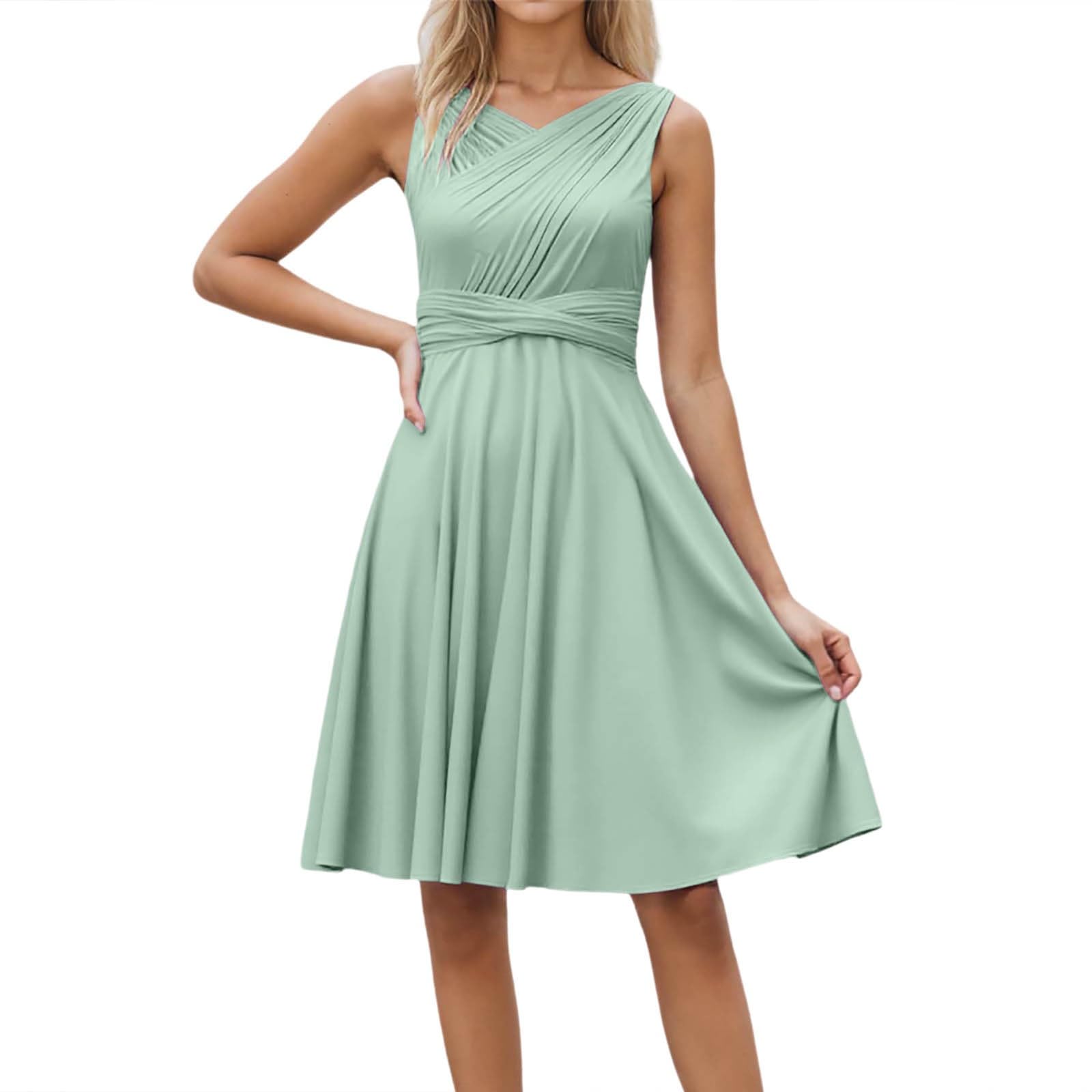 Kleid mit Bandeau Brautjungfernkleider, Lang Einheitsgröße Wickelkleid Damen, Multiway Kleid Hochzeitsgäste Trauzeugin Kleid