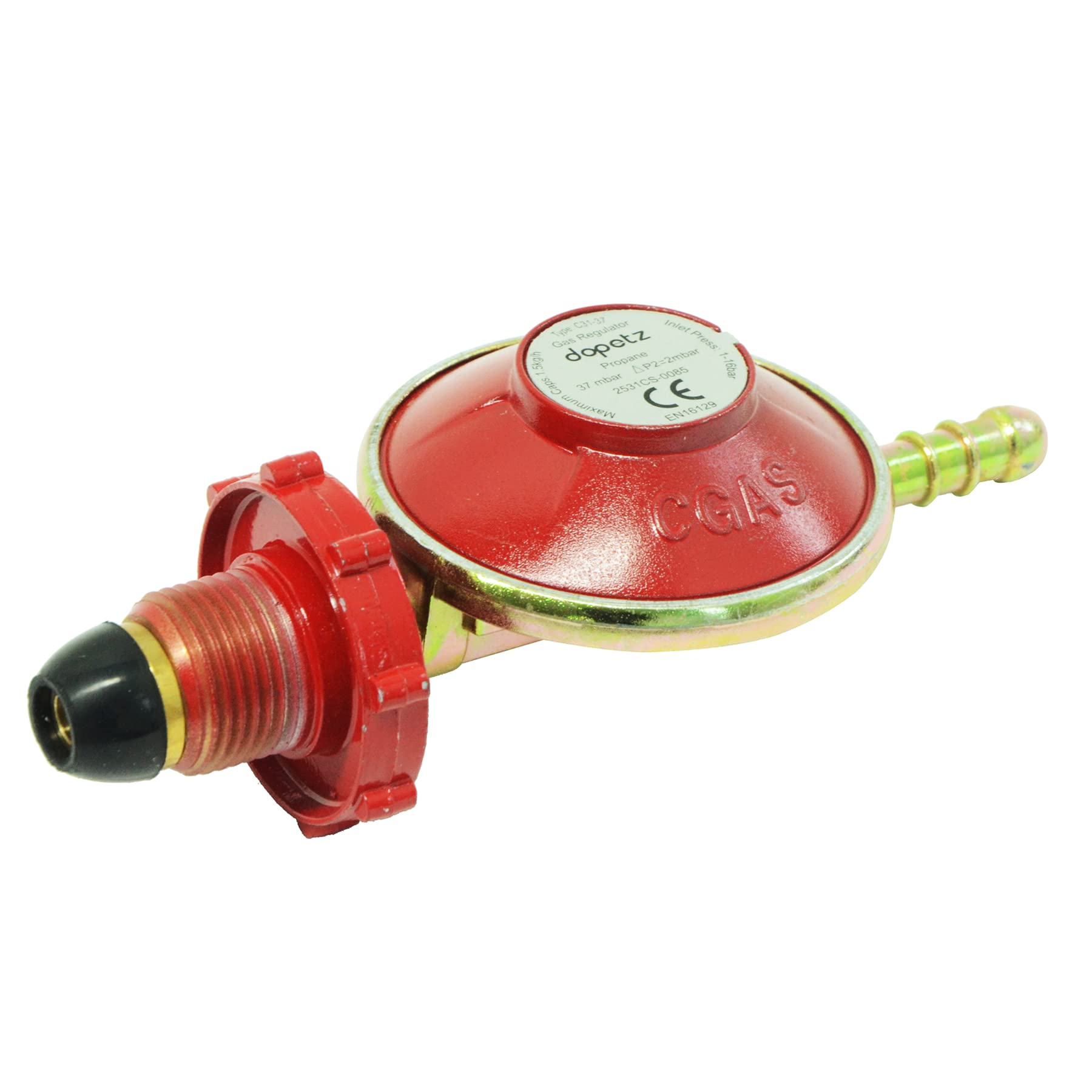 Dapetz Red ® Propane Gas Regulator With Handwheel Bbq Camping 37Mbar Pol Connector Also Fits Calor Bottles 8Mm Hose End Tail No Spanner Requi For Flogas Calor 3.9Kg To 47Kg Gas Bottle