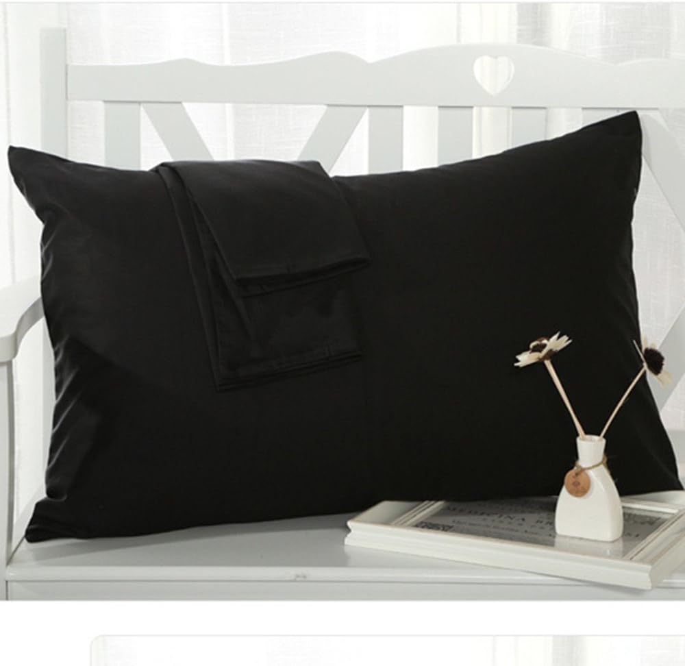 Fortune Linens Pillowcase Pair Maximum Softness - Elegant Double-Stitched Tailoring King 1800 Series 100% Egyptian Quality Brushed Microfiber Black Solid