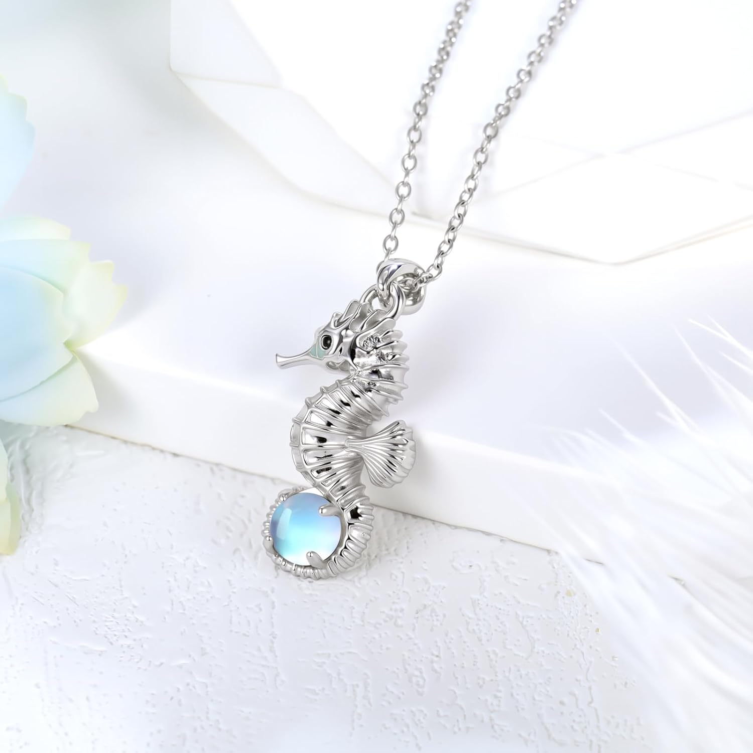 Seahorse Necklace for Women 925 Sterling Silver Moonstone Ocean Seahorse Pendant Ladies Jewelry Gifts - Image 2