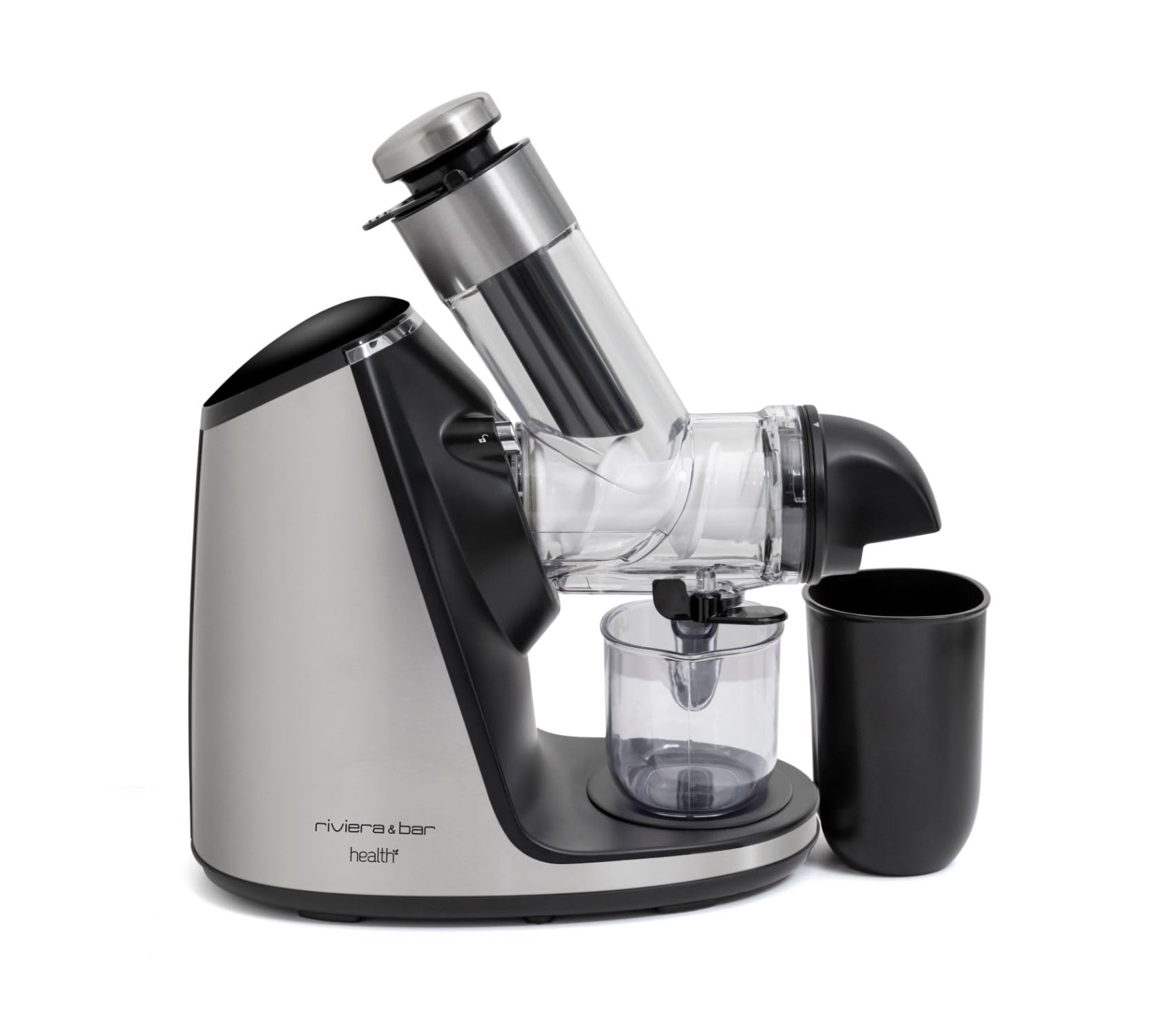 riviera&bar Extracteur de Jus - Horizontal, Vis Céramique à Extraction Lente 70 trs/mn - 200W, Jus et Sorbets - Bec Anti-goutte, Rotation Inverse - Noir