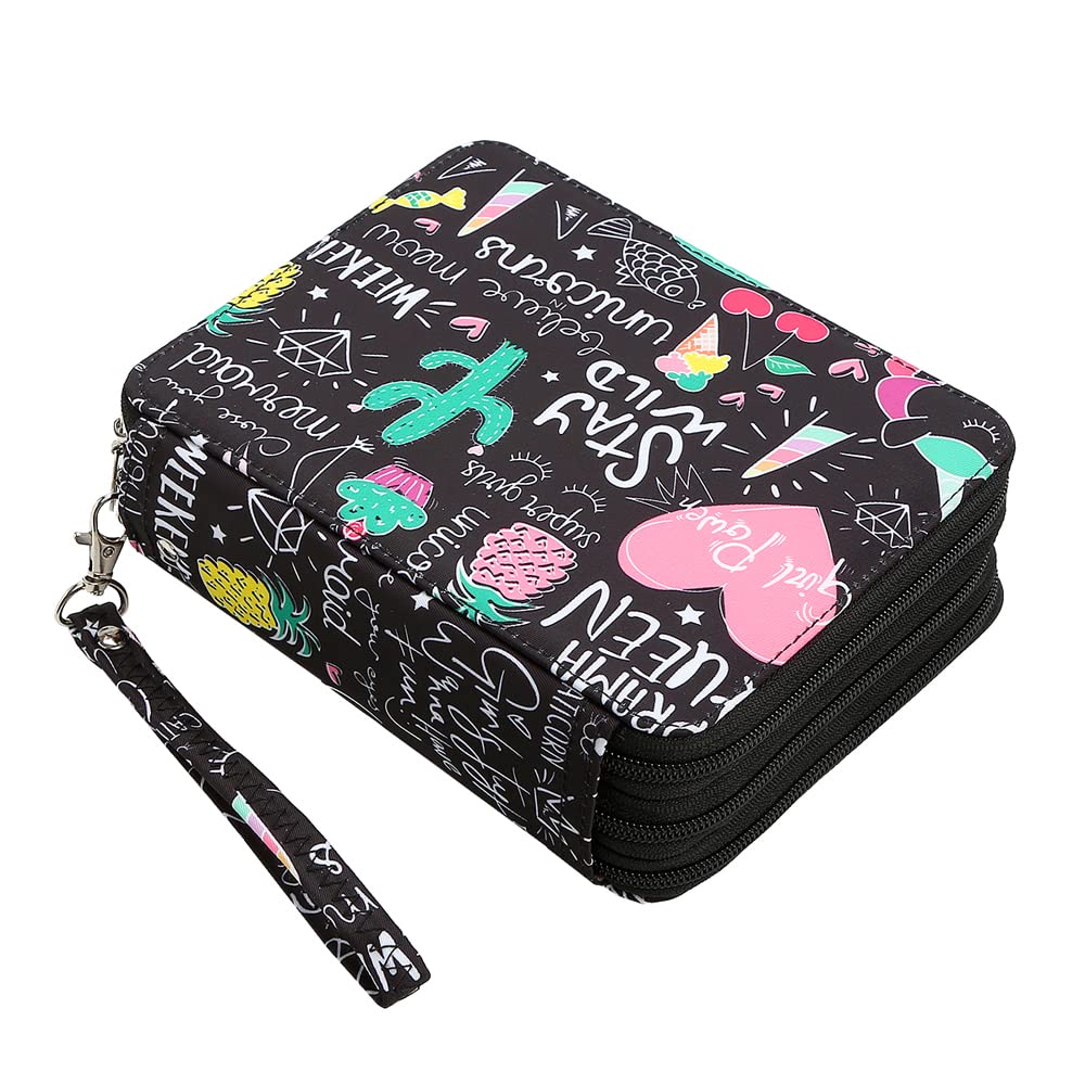 Lbxgap Portable Colored 72 Slots Pencil case Organizer with Printing Pattern for Watercolor Pens or Markers, Pencil Case Organizer for Artist