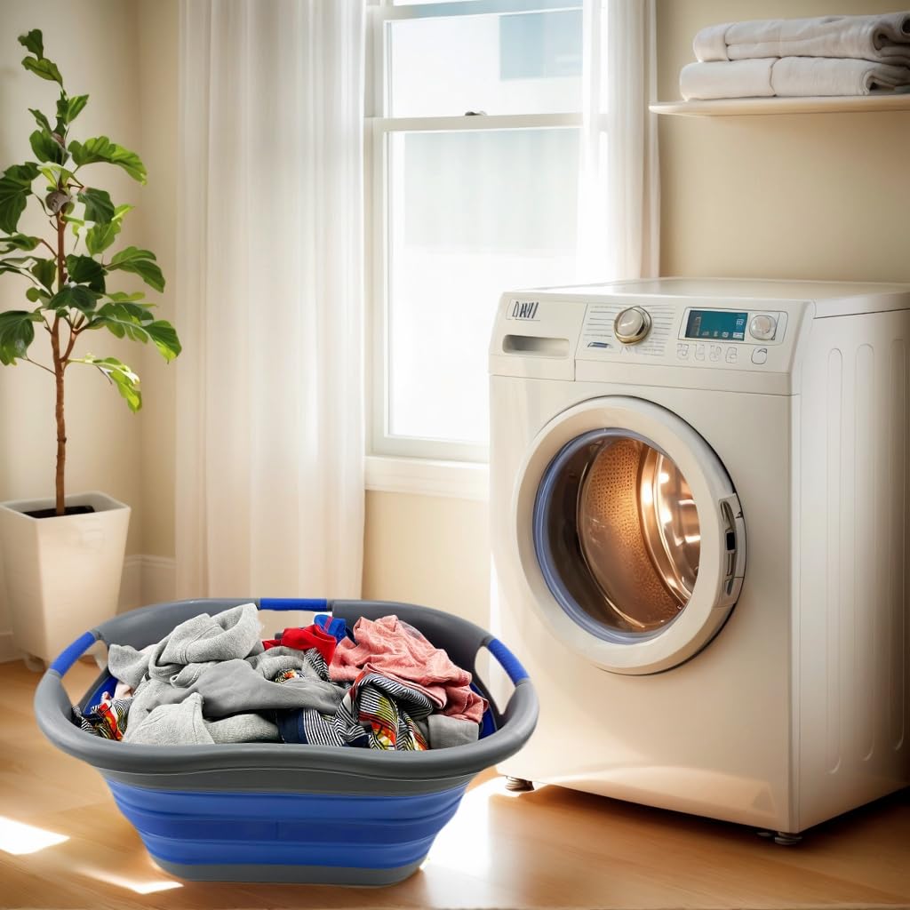 SAMMART Cesto Portabiancheria Pieghevole in Plastica da 40 Litri - Contenitore/Organizzatore Pieghevole Pop Up-Vasca di Lavaggio Portatile-Cesto Salvaspazio (1, Grigio scuro/blu violaceo)
