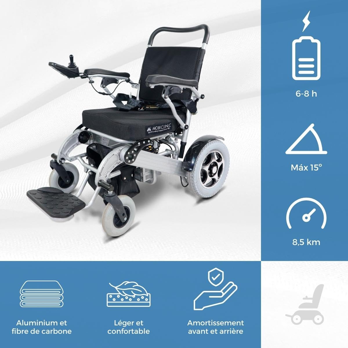 Mobiclinic®, Fauteuil Roulant Électrique, Autonomie 51 km, 3x24v, Pliable, Aluminium, Moteur, Pour personnes âgées, Léger, Siège 45 cm, Noir, Troya Plus Ultra