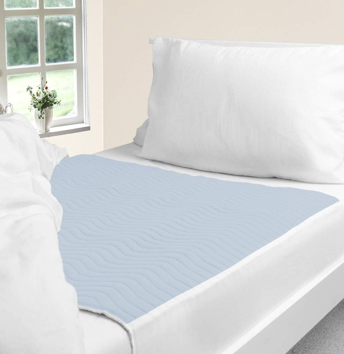 Comfortcare Blue Upper Surface, White Lower Surface, Tucks White Toilet/Potty Training Dry Nights, Sleep Mat 100% Waterproof Mattress Protector For Kids, Bed Wetting Sheets For Single And Toddler Beds, Non-Slip, Easy To Change At Night, 75X 90Cm, With Wings, Blue.