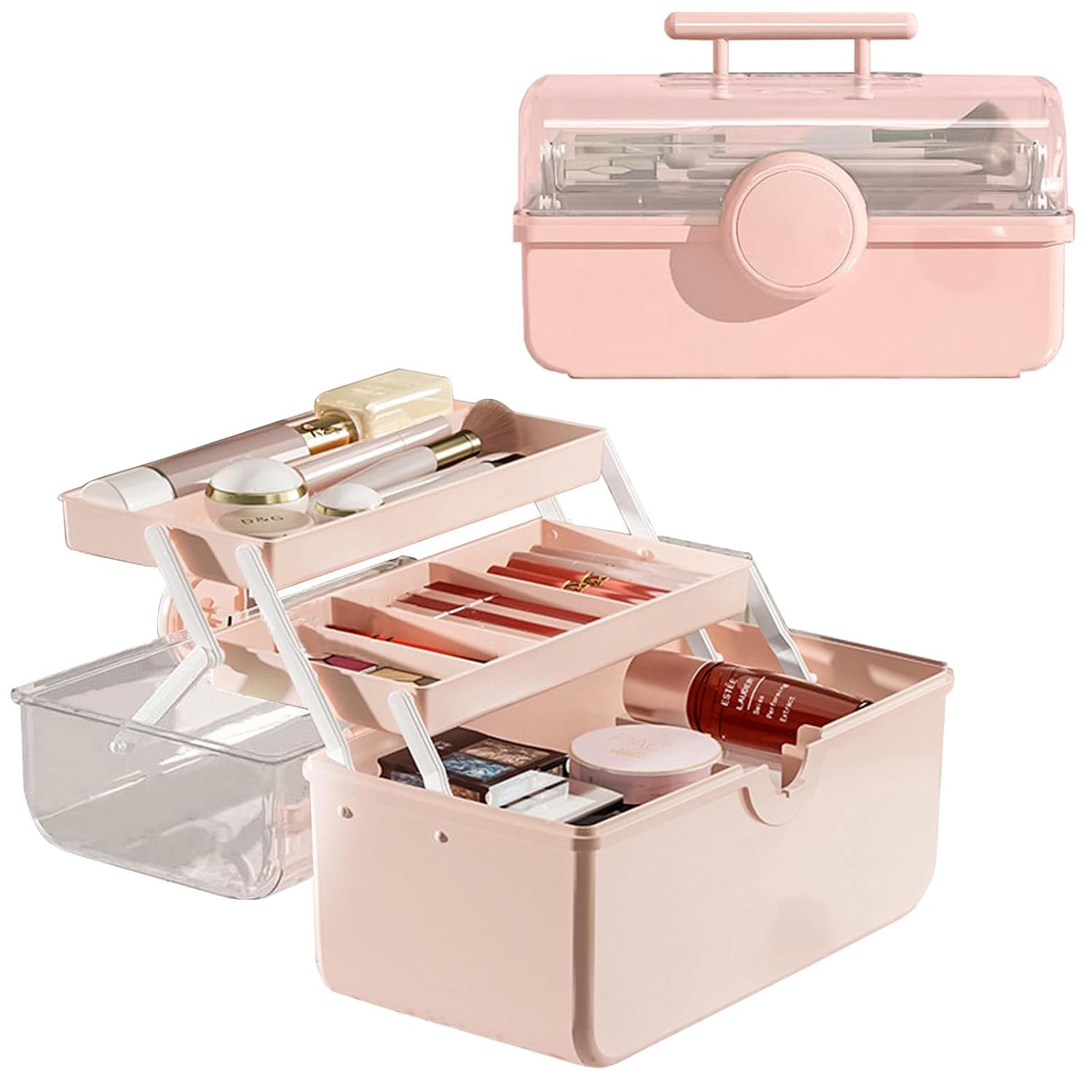 WMM Makeup Storage Organizer, Large Capacity Makeup Organizer with Transparent Visual Cover, Handle 3 Layers Portable Cosmetic Storage Box Easily Organize Your Cosmetics, Jewelry and Hair Accessories