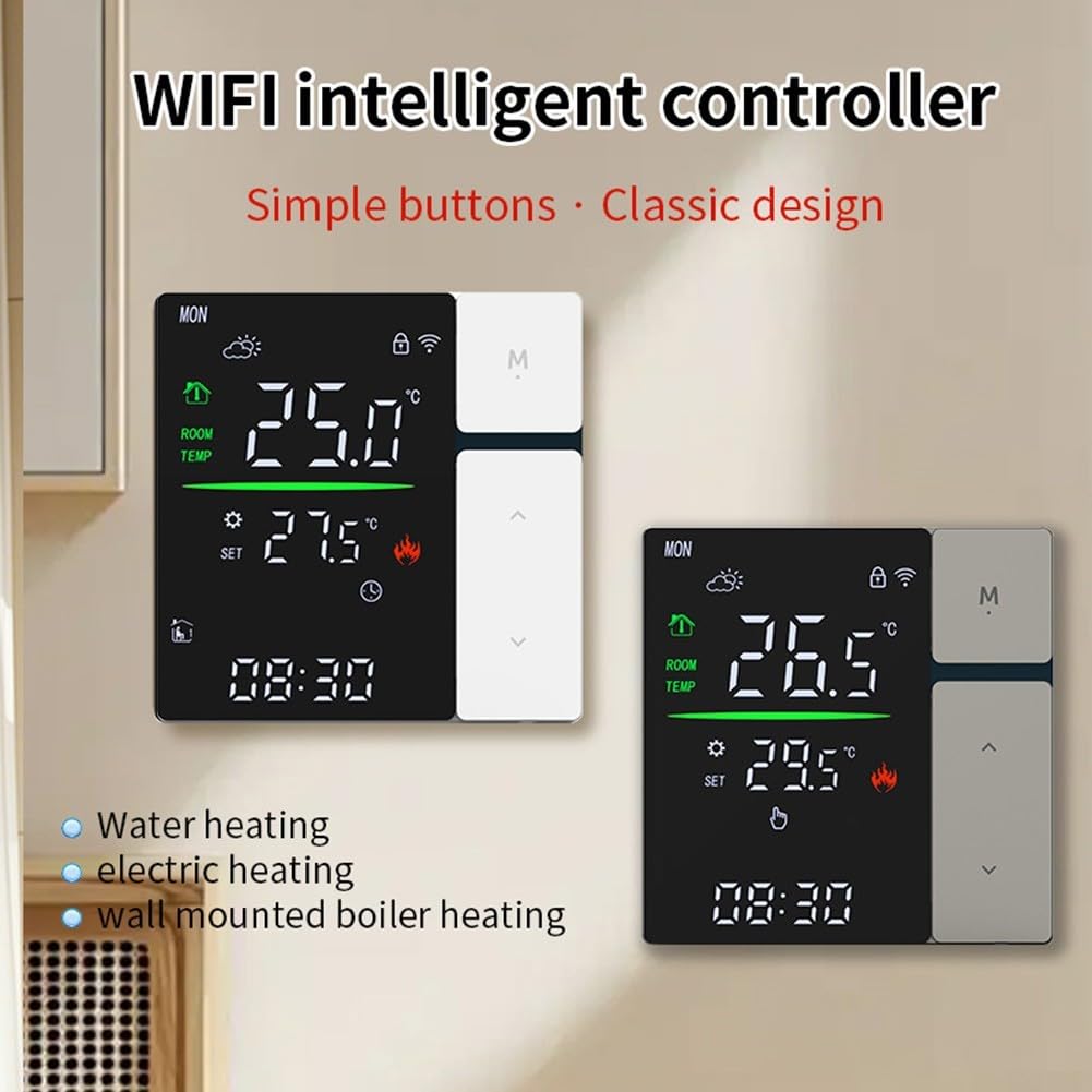Termostato intelligente WiFi per Tuya, termostato programmabile per riscaldamento intelligente, montaggio a parete, con display a LED e risparmio energetico, per casa e ufficio (bianco 3A)