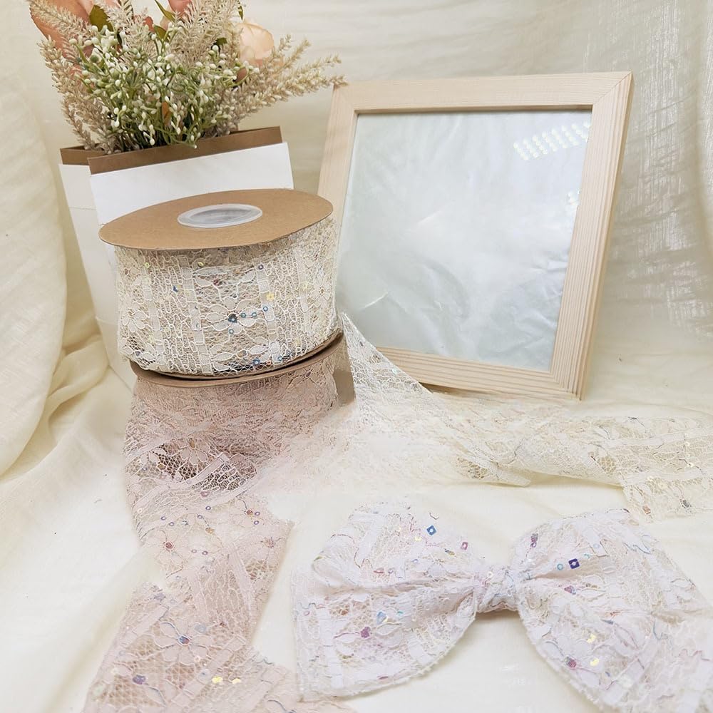 MSTZA 5/10/20 Yards 7 cm dekoratives Spitzenband, Besticktes Bastelband mit Blumenmuster und Wellenkante für Hochzeit, Geschenkverpackung