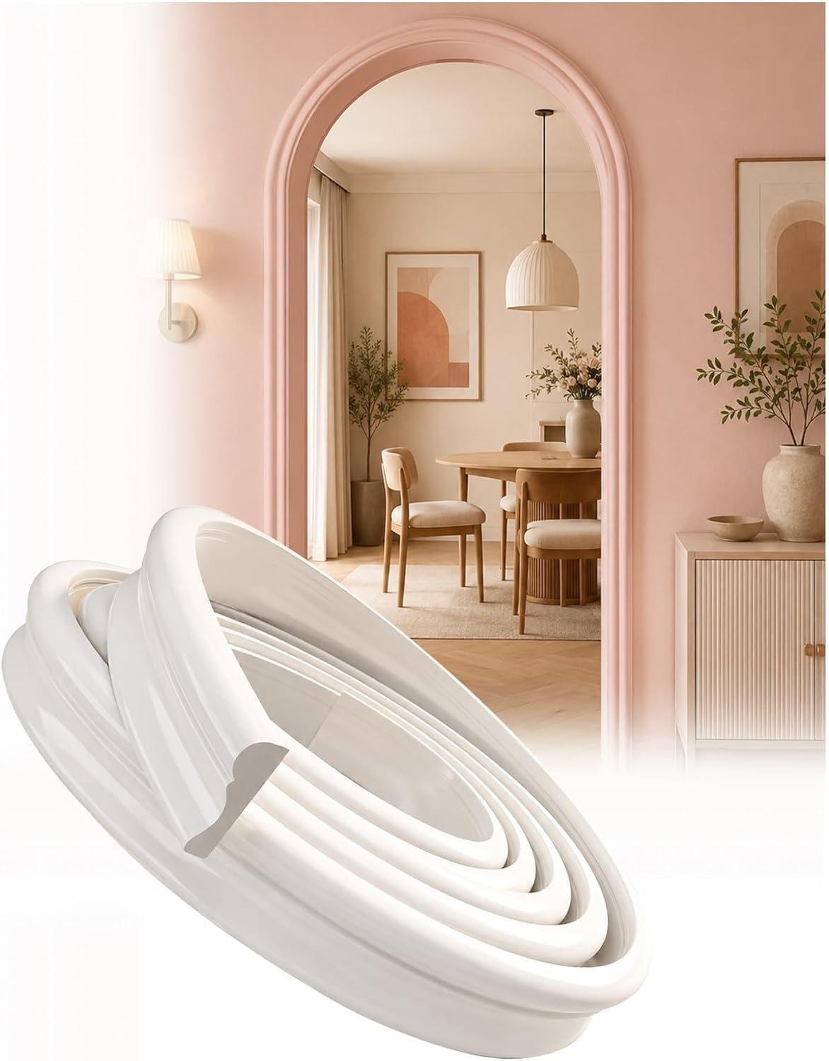 Kit de Moldura de Arco de Pared de 3cm para Puerta | Moldura Decorativa Interior Flexible Que se Puede Pintar para Bordes Curvos, Gabinetes y Ventanas(L6m/19.7ft)