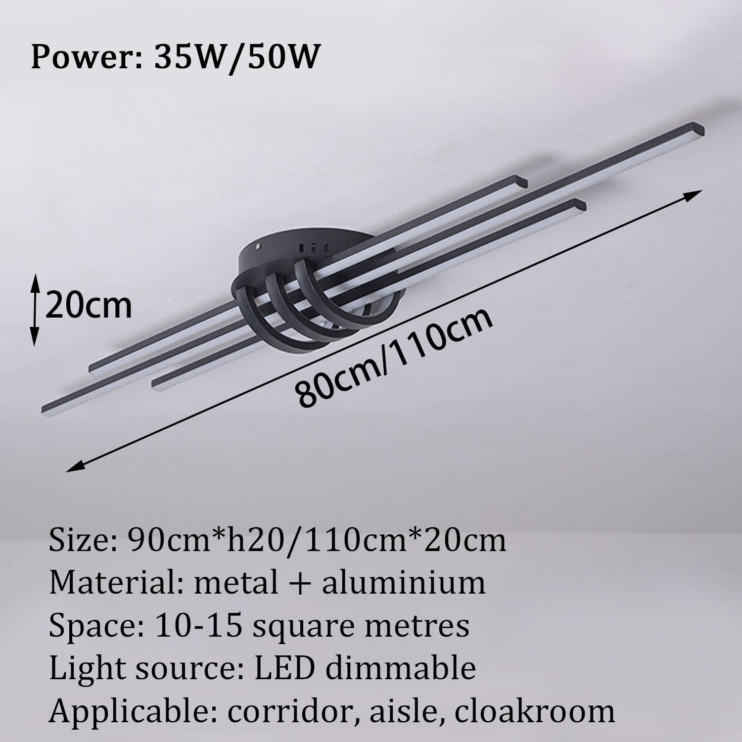 Deckenleuchte Moderne LED Dimmbar Skandinavischer Stil Deckenlampe Minimalistisch Innen Decken Beleuchtung Mit Fernbedienung for Schlafzimmer Gang-Lampe Korridor Licht Pendelleuchte(Schwarz,80cm)