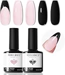 Modelones Jeu de gel à ongles polonais 2PCS 15 ML Kit Manucure Français Blanc et Jelly Nude Pink Gel Polish Soak Off Classic French Tip Natural Nail Art DIY Cadeau pour les femmes
