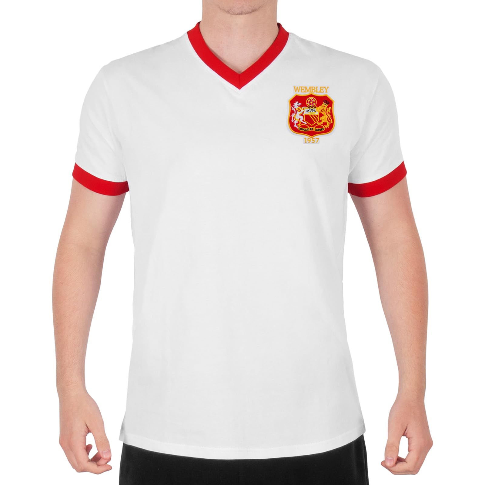 Fan Originals Men's White V-Neck Wembley 57 Crest United Wembley 1957 Crest T-Shirt V Neck White Large