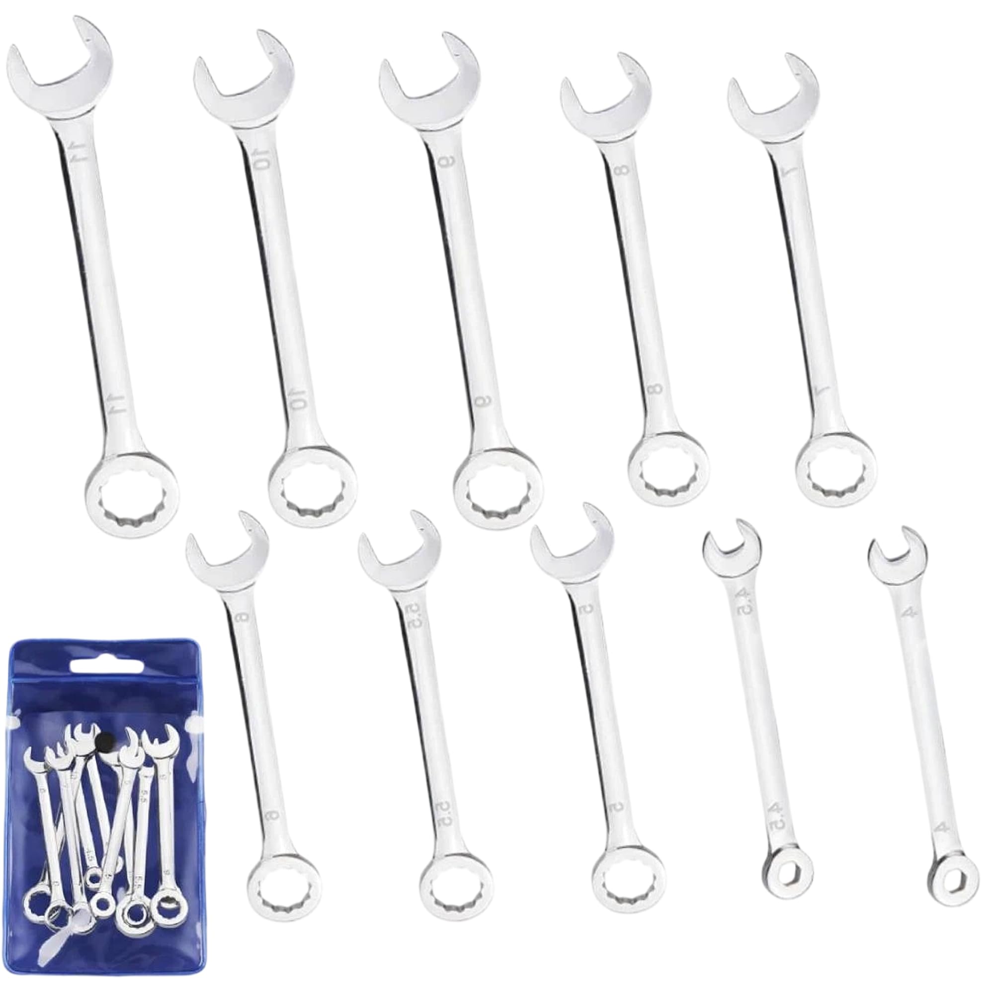 Elenviorina 10PCS Small Spanner Set, Combination Spanner Set 4-11mm, Metric Open End and Ring Spanner Sets, Chrome Vanadium Steel Wrench Set for Home, Garage, Bicycle and Mechanical Repairs