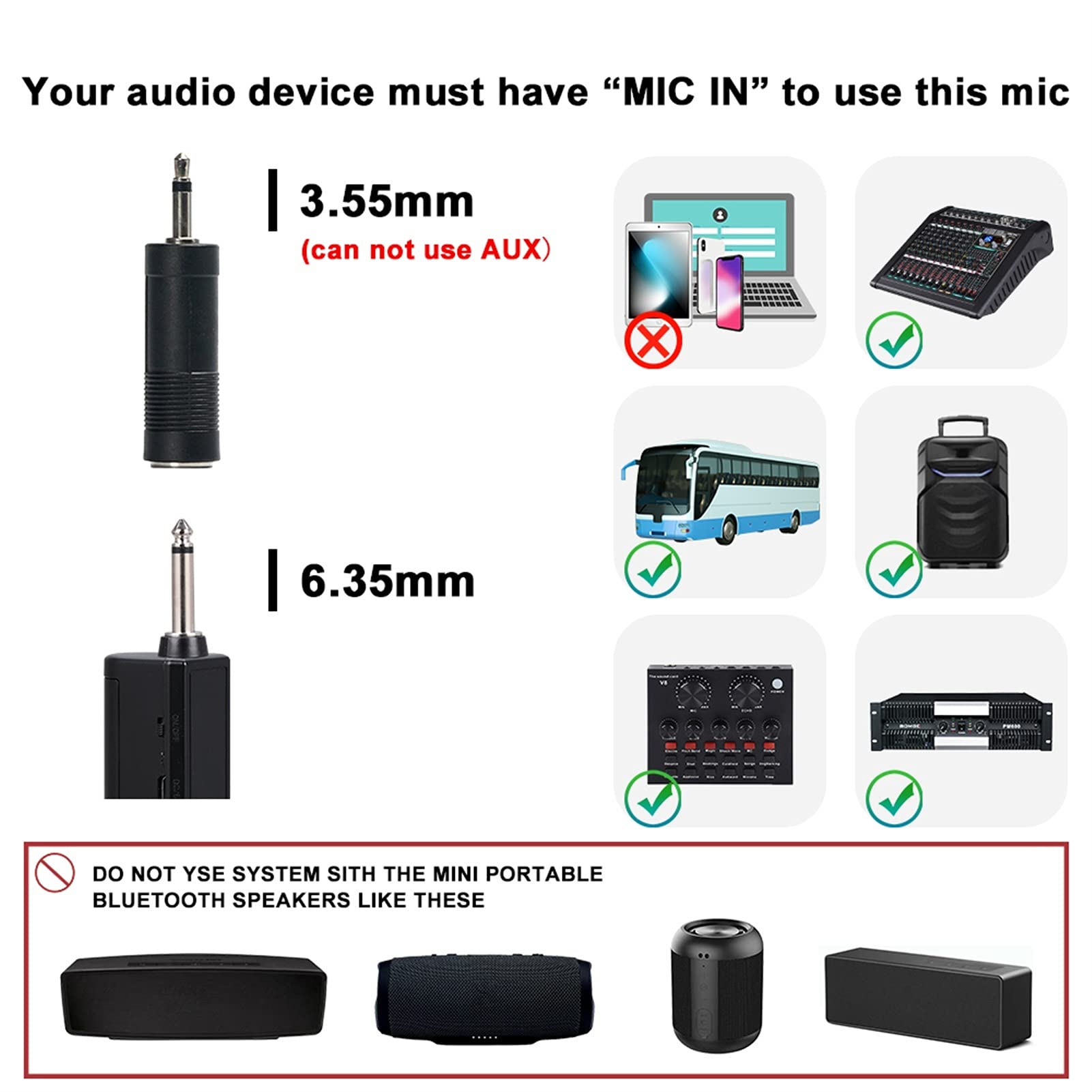 mikrofon do śpiewania mikrofon bezprzewodowy VHF 3,5 mm / 6,35 mm metalowy ręczny mikrofon megafon z mini odbiornikiem do głośnika karaoke KTV Speech dzieci głośnik bluetooth