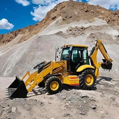 Compact Backhoe Loader with Hydraulic Front Loader and Rear Excavator – Towable Mini Wheel Loader Backhoe for Farm, Construction, Trenching and Earth Moving