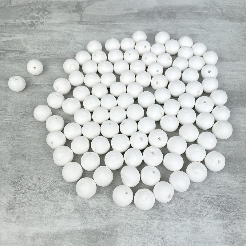 Lot de 100 Boules de 2 cm en ouate de Cellulose, Billes Blanches en Coton compressé de 20mm avec Trou