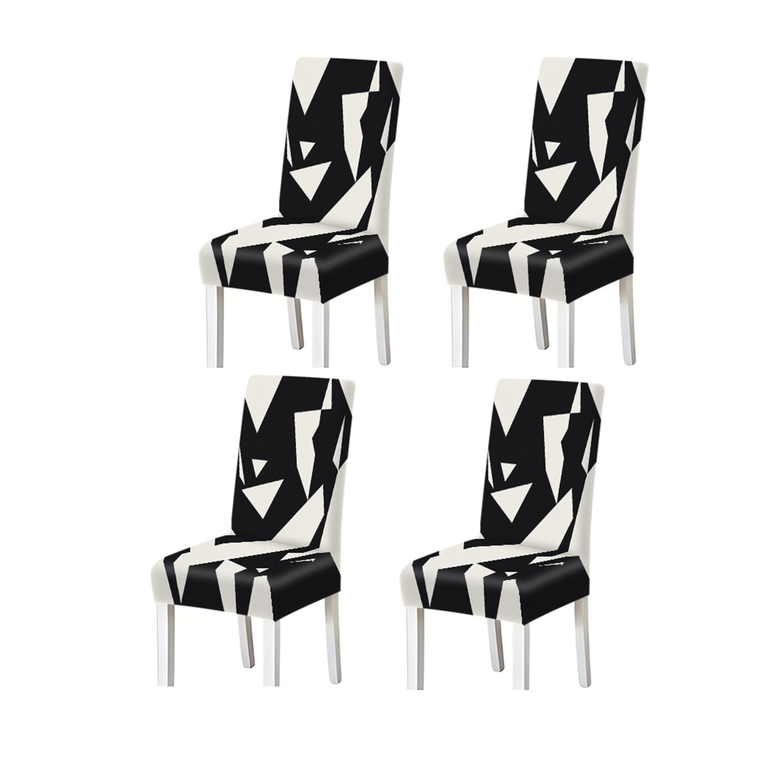 Bosuybn One Color Black White Geometric Abstract Pattern Print Dining Chair Covers Set Of 2/4/6, Stretch Slipcovers For Kitchen Dining Room Furniture Protectors For Home Dining Room(4Pcschair Cover)