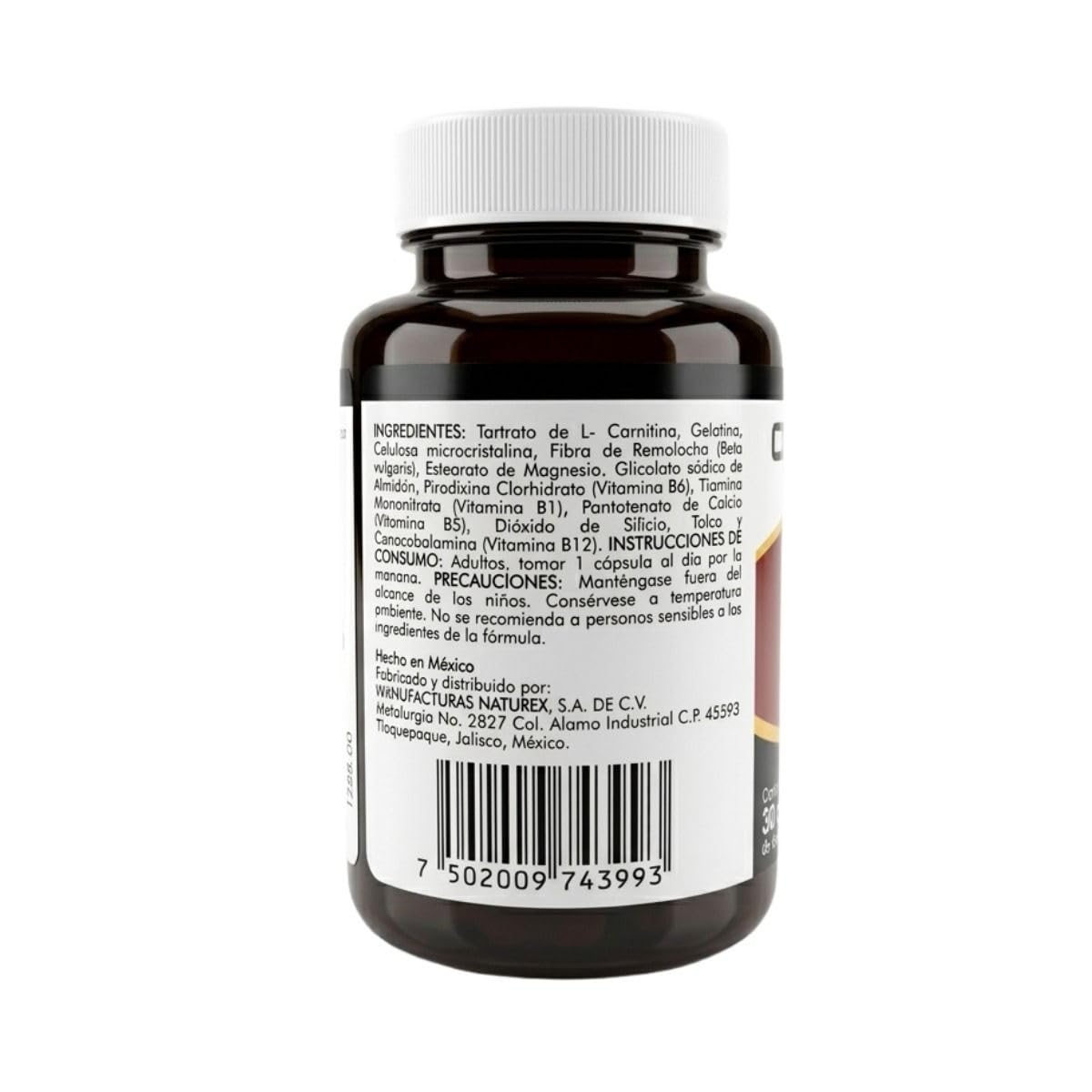 Carnitina Suplemento Alimenticio con Fibra y Complejo B | Apoyo Metabólico y Energía | 30 Cápsulas por Frasco | Fórmula Nutricional para Adultos