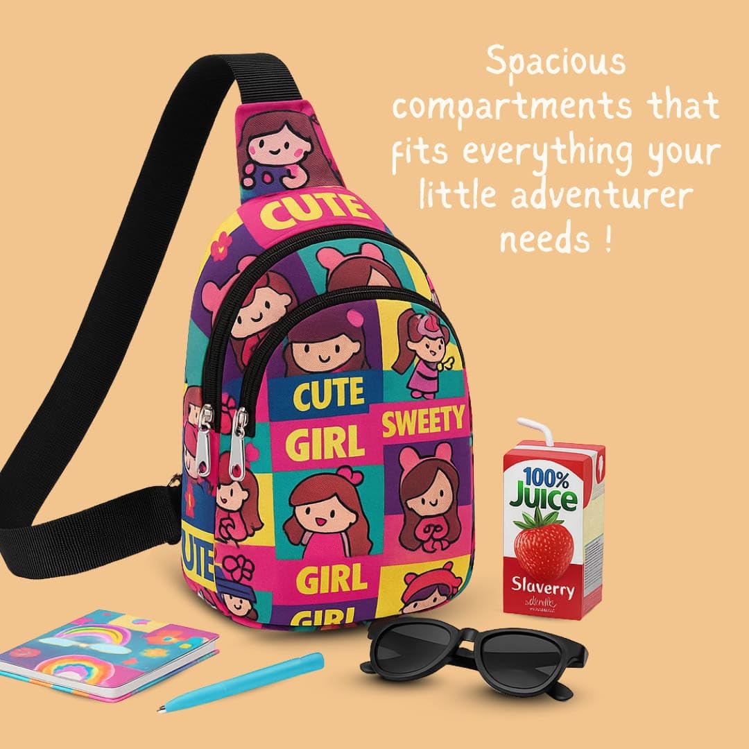 Cots and Cuddles 1pc Girl Print Colourful Cross body Bags for Boys and Girls Kids School, Picnic, Return Gifts, Office 2