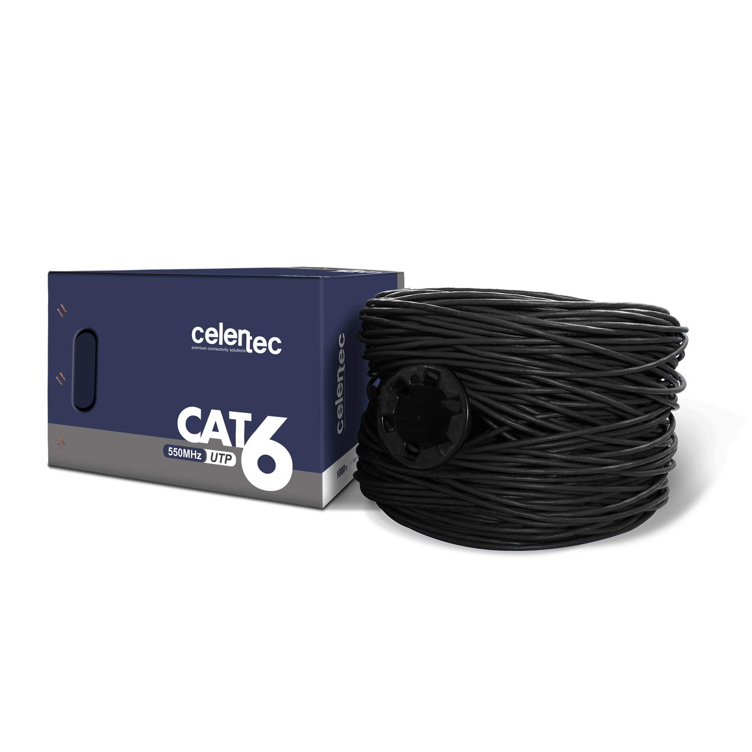 celertec CAT6 Ethernet Cable, 500ft, 23AWG Solid Bare Copper, Unshielded Twisted Pairs(UTP), 550MHz, ETL Listed &CMR Riser Rated, Indoor, Bulk Ethernet Cable -Black