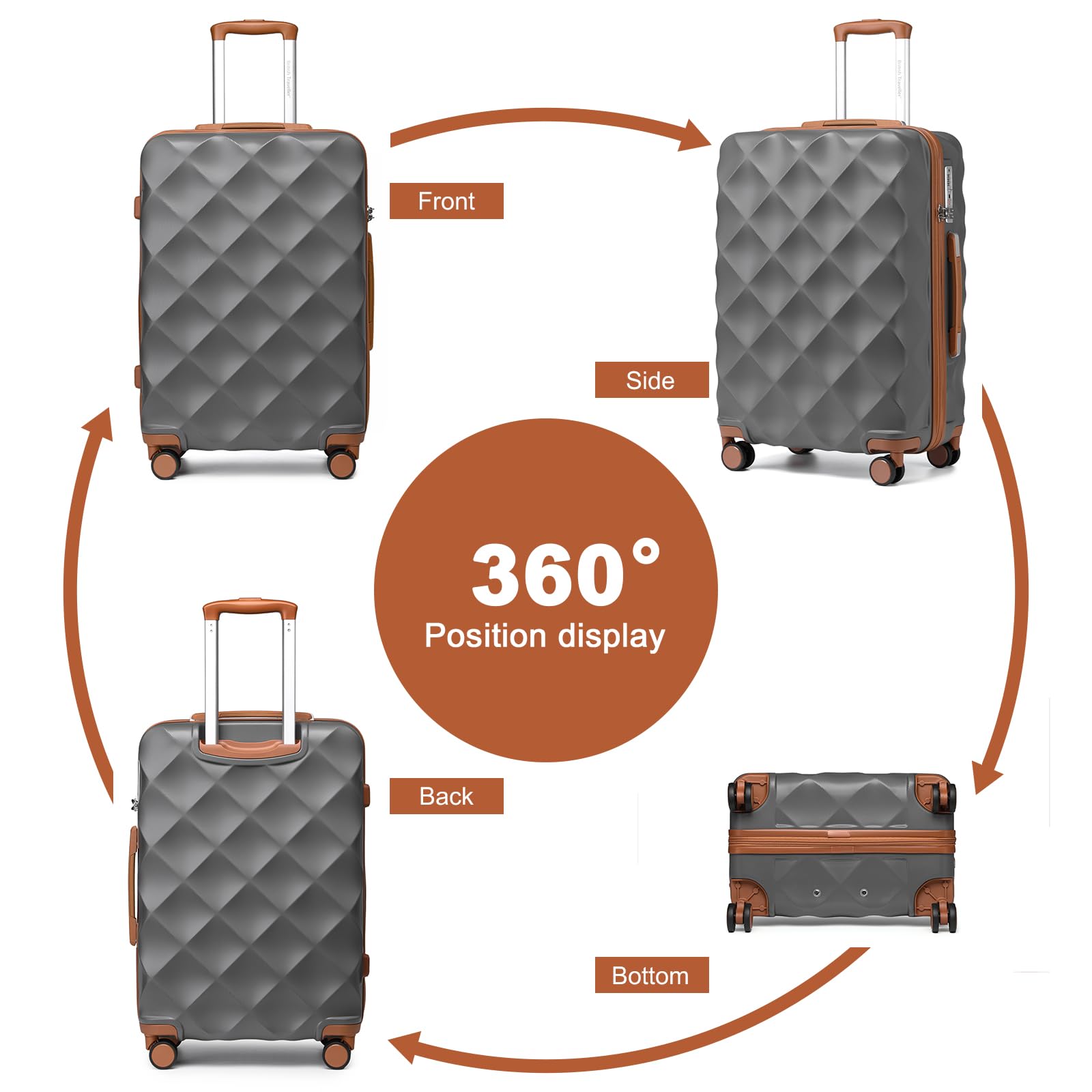 British Traveller Equipaje Duradero de ABS + PC con 4 Ruedas giratorias TSA Lock YKK Zipper