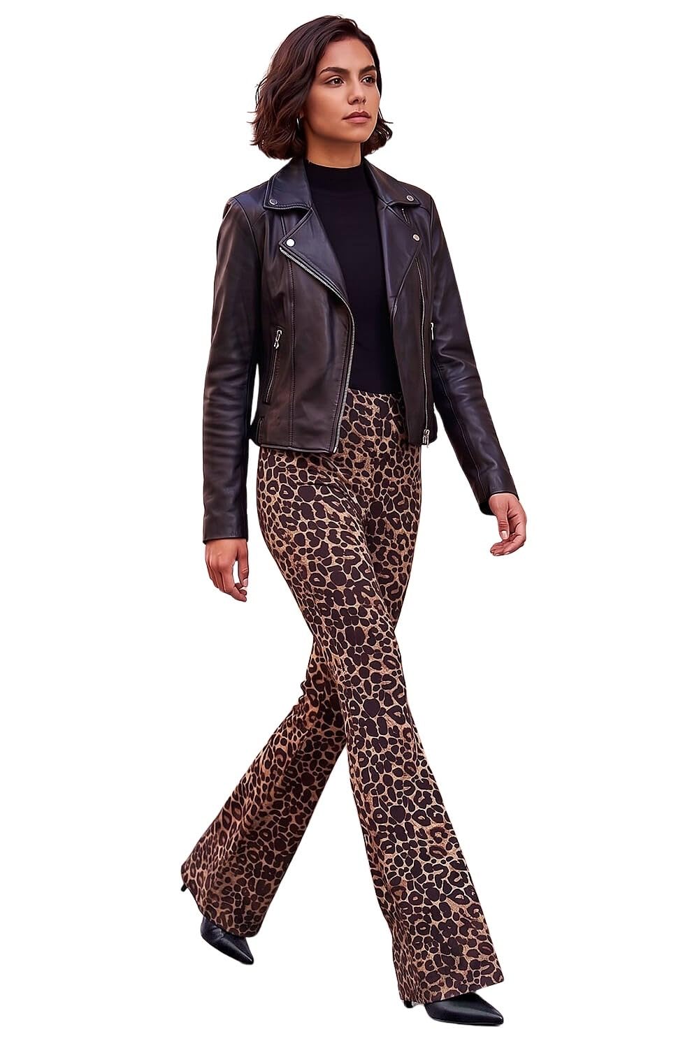 Roman Women's Animal Print Flare Stretch Trouser in Natural | Size: 18