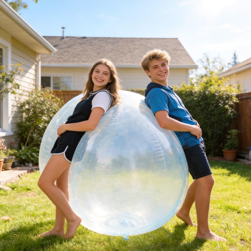 Bulle Gonflable Géante, 120cm XXL Bumper Ball, Géants en TPR Ballon Gonflable Géant pour Adultes, Grande Ballon Transparent pour Une Fête en Plein Air avec Ballons de Plage (Bleu)