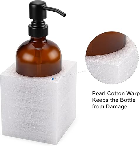 Miniatura 6 de AmazerBath Dispensador de jabón de vidrio ámbar, juego de 2 dispensadores de jabón con bomba de acero inoxidable, botella dispensadora de jabón