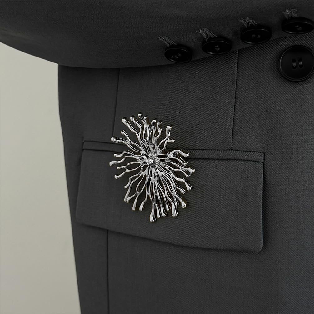 Delicate Unique Gold Silver Coral Brooch Pins, Large Creative Twisty Line Sun Pin for Women Boho Non Tarnish Statement Diverging Jewelry Gift image 4