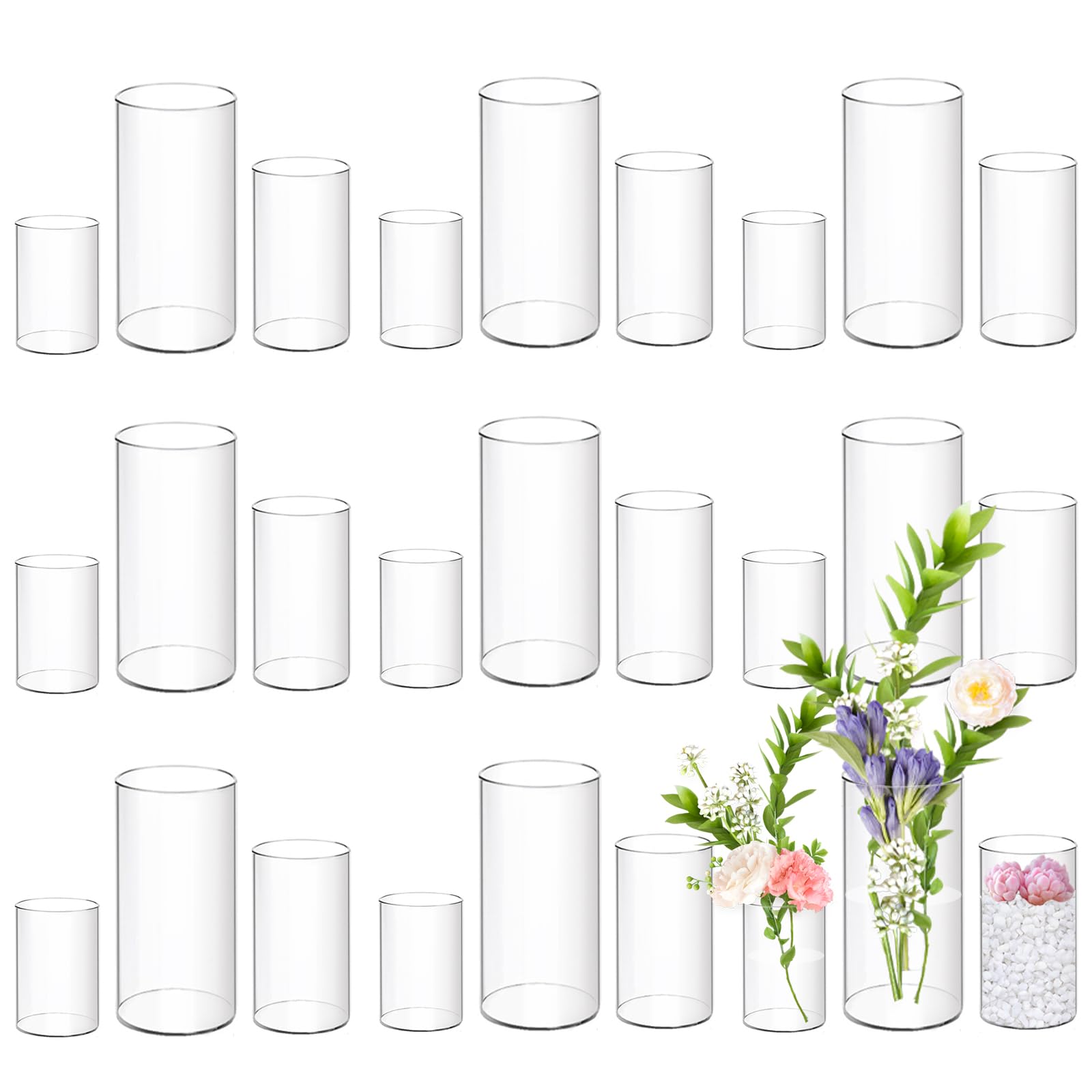 Photo 1 of *** missing one set ***24 Pack Acrylic Cylinder Vases 4,6,8 Inch Tall Clear Acrylic Flower Vase Bulk Floating Candle Holders Cylinder Plastic Vases for Centerpiece Table Wedding Home