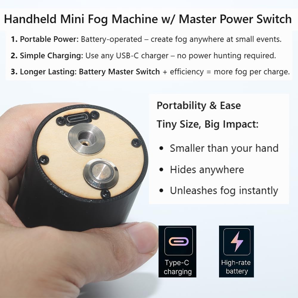 Mini Fog Machine,Smoke Machine for Outdoor Events DJ Parties Photography,Indoor Stage Effects,Halloween (slim circle black)