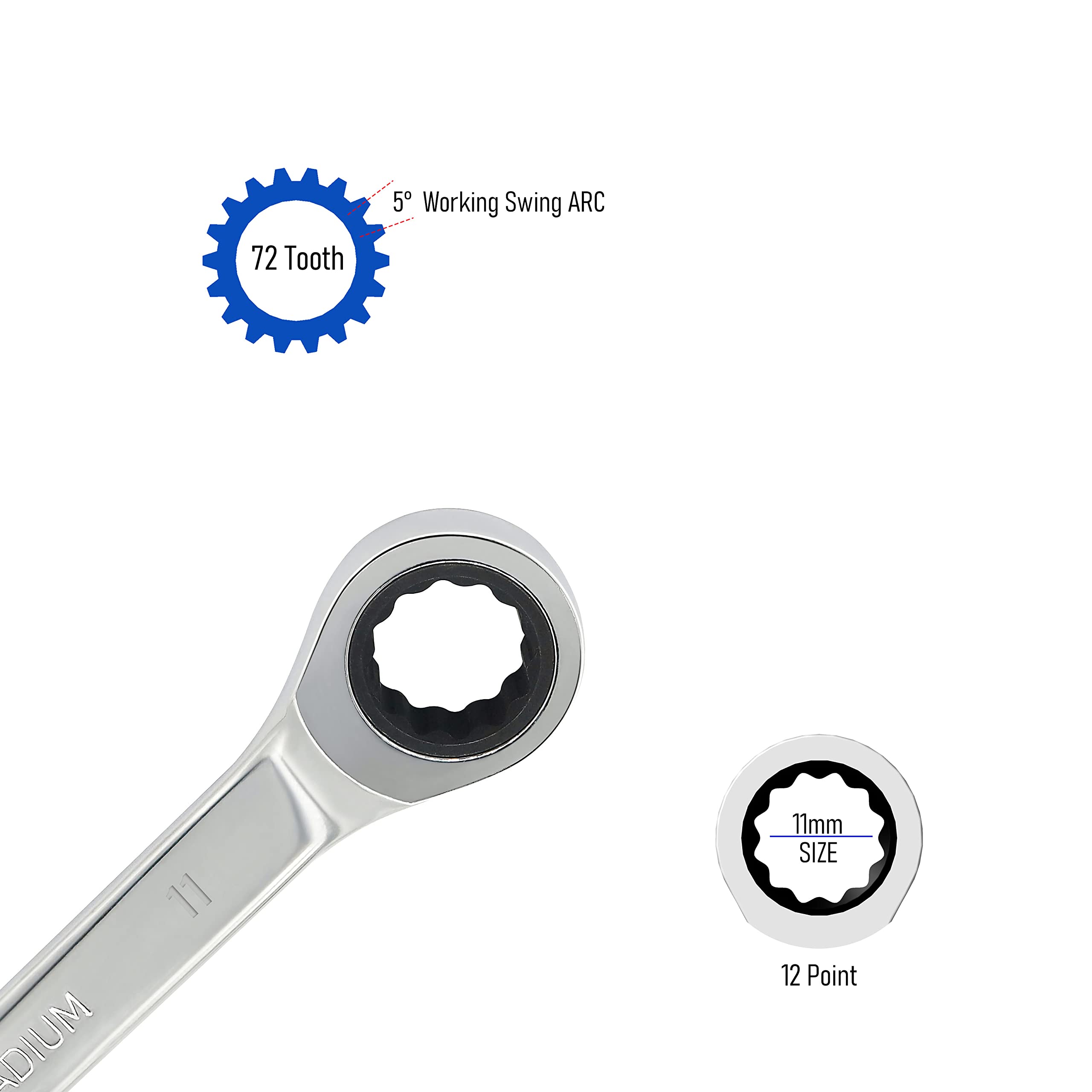 FOCMKEAS Double Box End Ratcheting Wrench 10mm x 11mm Metric 72 Teeth 12 Point Ratchet Gear Spanner Tools, Heat-Treated CR-V - Image 4