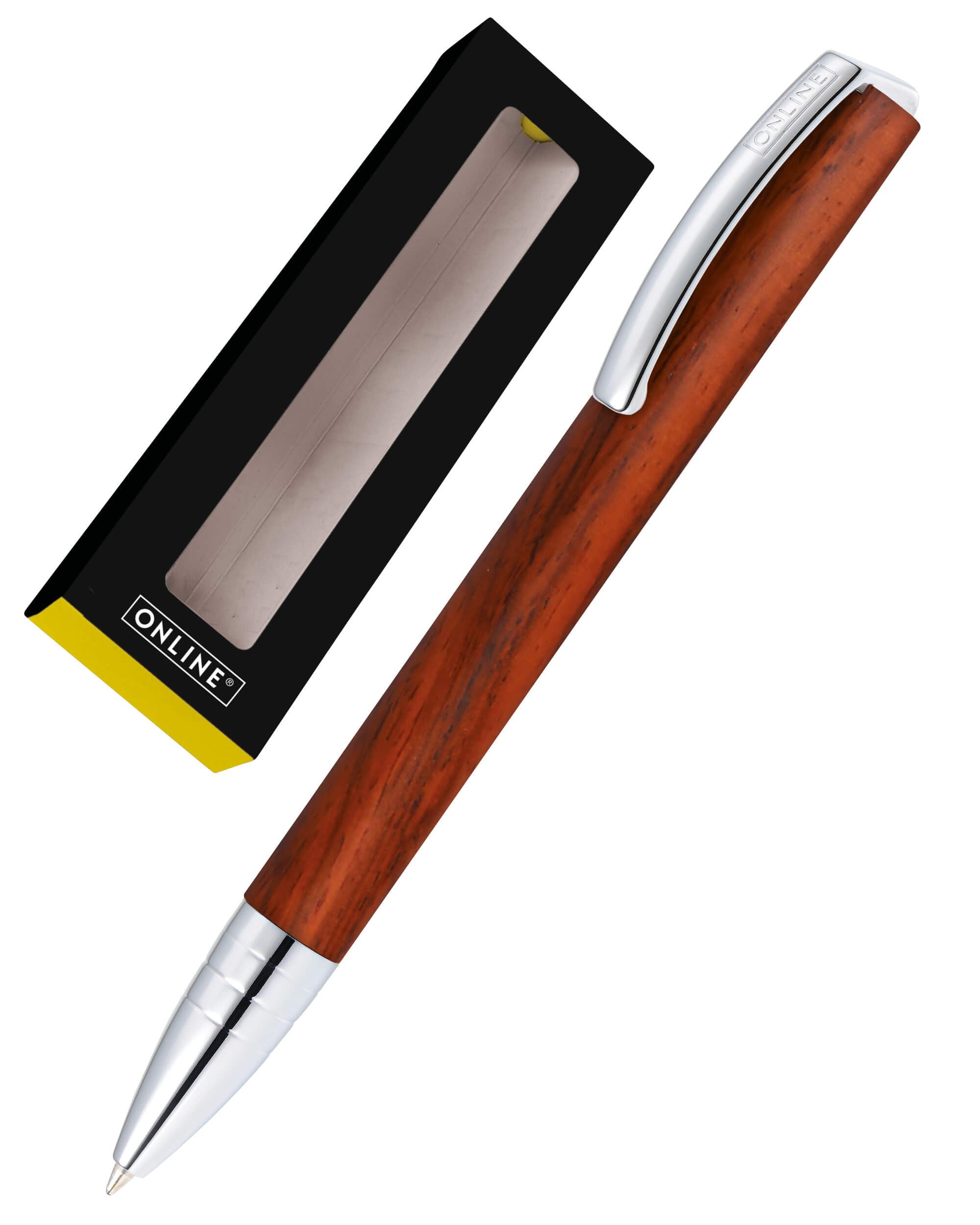 ONLINE Kugelschreiber Vision Nature Rosewood I Eleganter Drehkugelschreiber aus Holz & Metall in hübscher Geschenkbox I Kulli mit internationaler Großraummine in Strichstärke M, Schreibfarbe schwarz