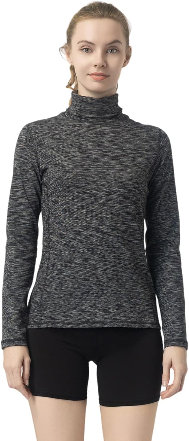 Women's Turtleneck Slim - Fit Long Sleeve Base Layer Top, Space - Dyed Pattern, Sport Jersey for All - Round Activities