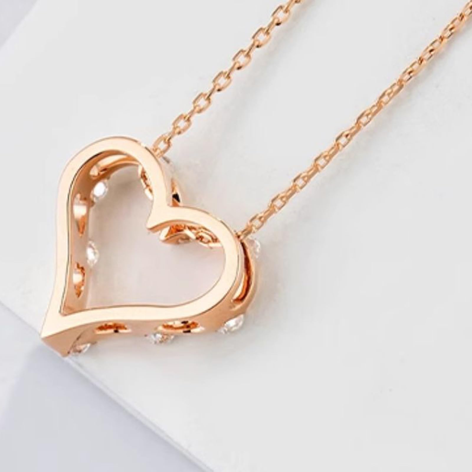 Collar de diamantes de oro rosa de 9 quilates, 14 quilates y 18 quilates, elegante colgante de corazón con diamantes naturales de 0,15 quilates, collar de oro real para ella
