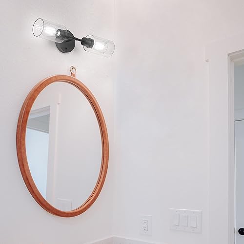 Miniatura 7 de Espird Lámparas de baño 2 luces negras claras, luces de tocador de baño sobre el espejo, apliques de pared de baño, lámpara de tocador de baño negro