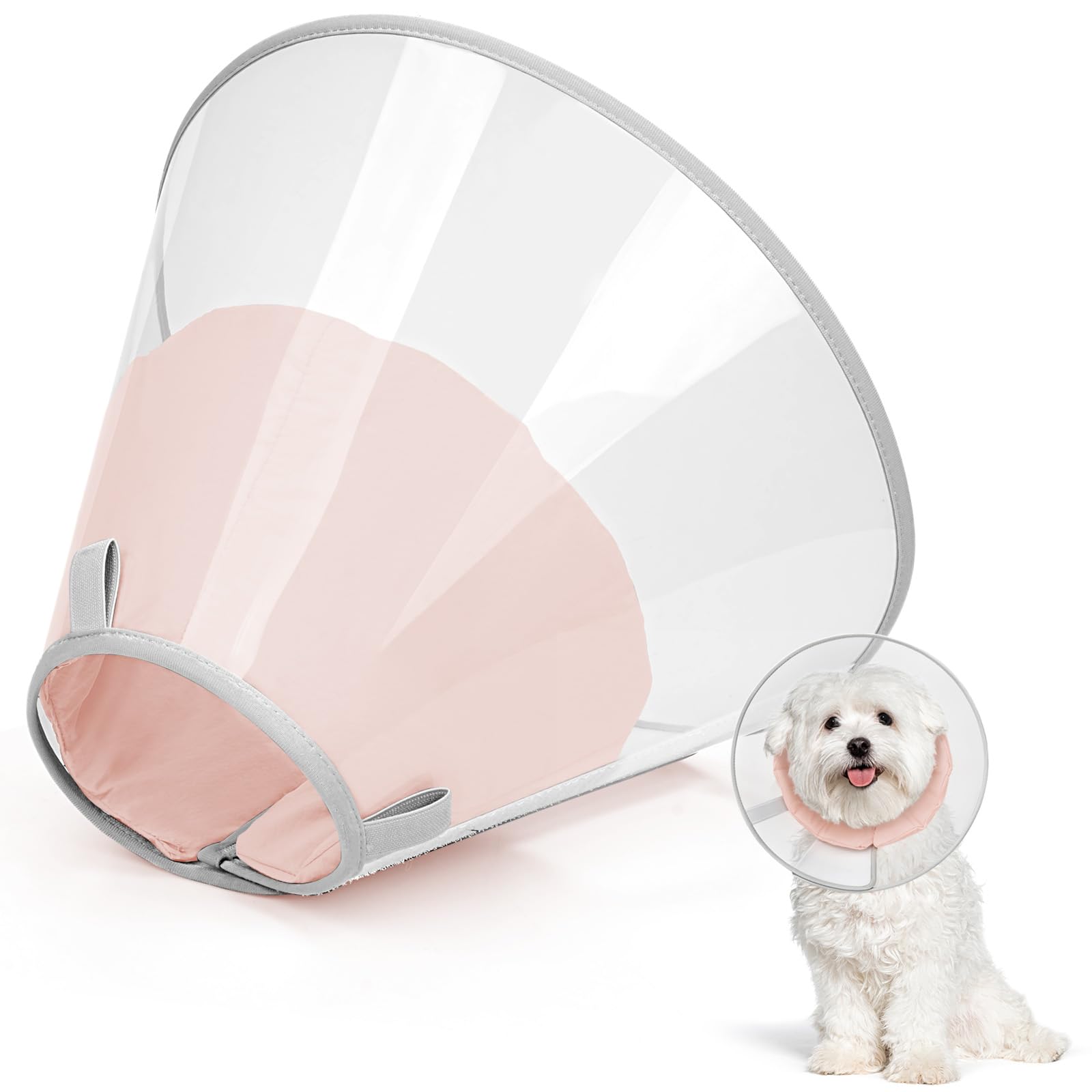 Supet Dog Cone Collar to Stop Licking with Soft Pad, Clear Elizabeth Recovery Collar after Surgery, Neutering, Injury