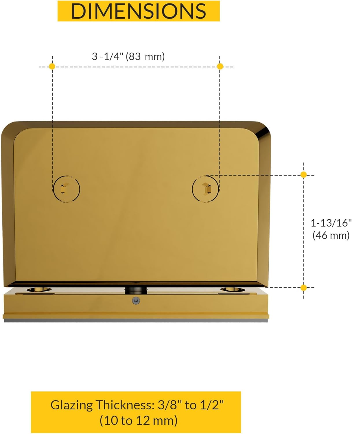 Brixwell Glass to Header Mount Shower Door Pivot Hinge, Solid Forged Brass, Lifetime Brass Finish, 3/8" and 1/2" Glass Thickness, 3-1/4" End to End Hole Spacing, Mounting Hardware Included