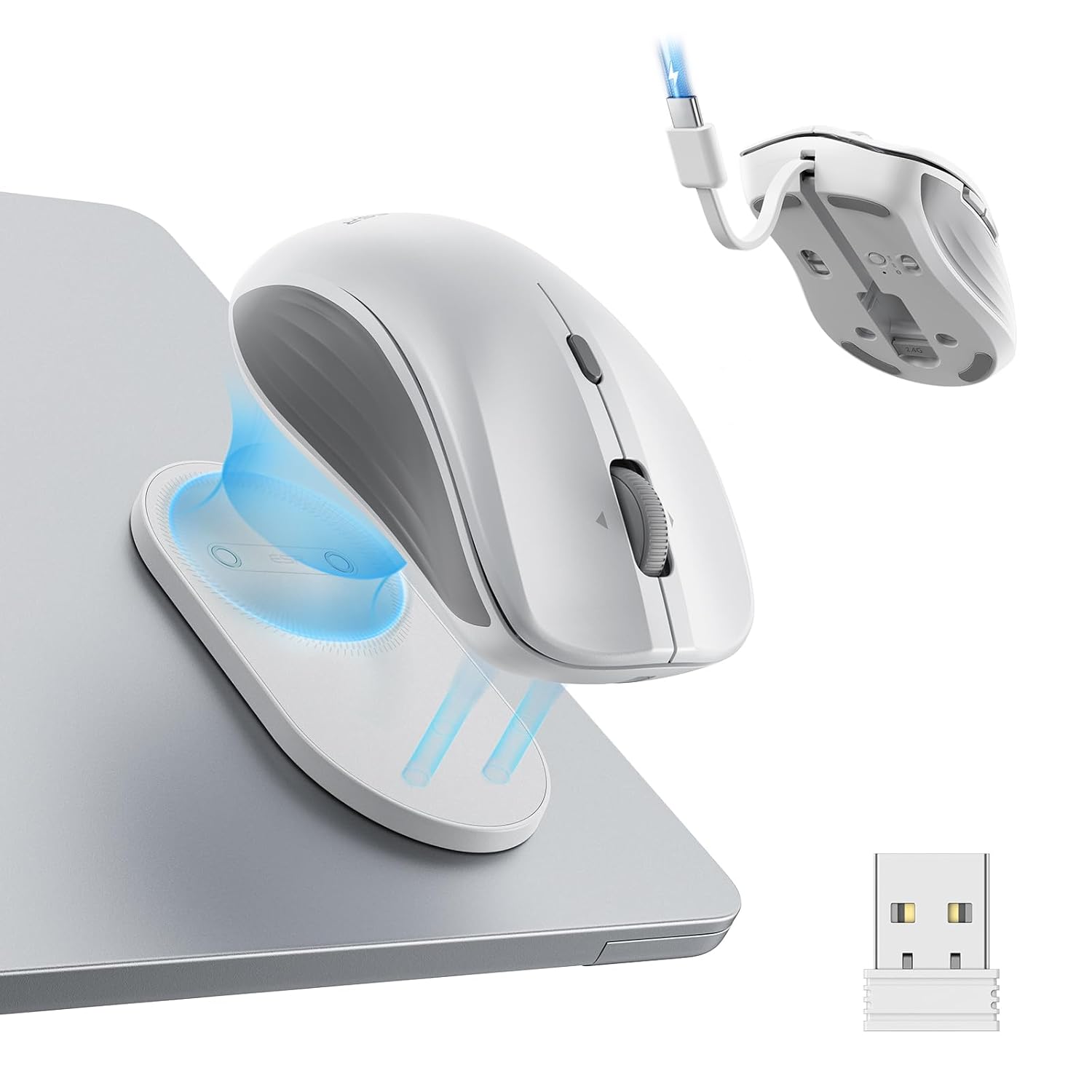 ESR MagMouse Snap-to-Carry Bluetooth Mouse Rechargeable Wireless Mouse for Laptop with Built-in Charging Cable Reusable Adhesive Holder BT