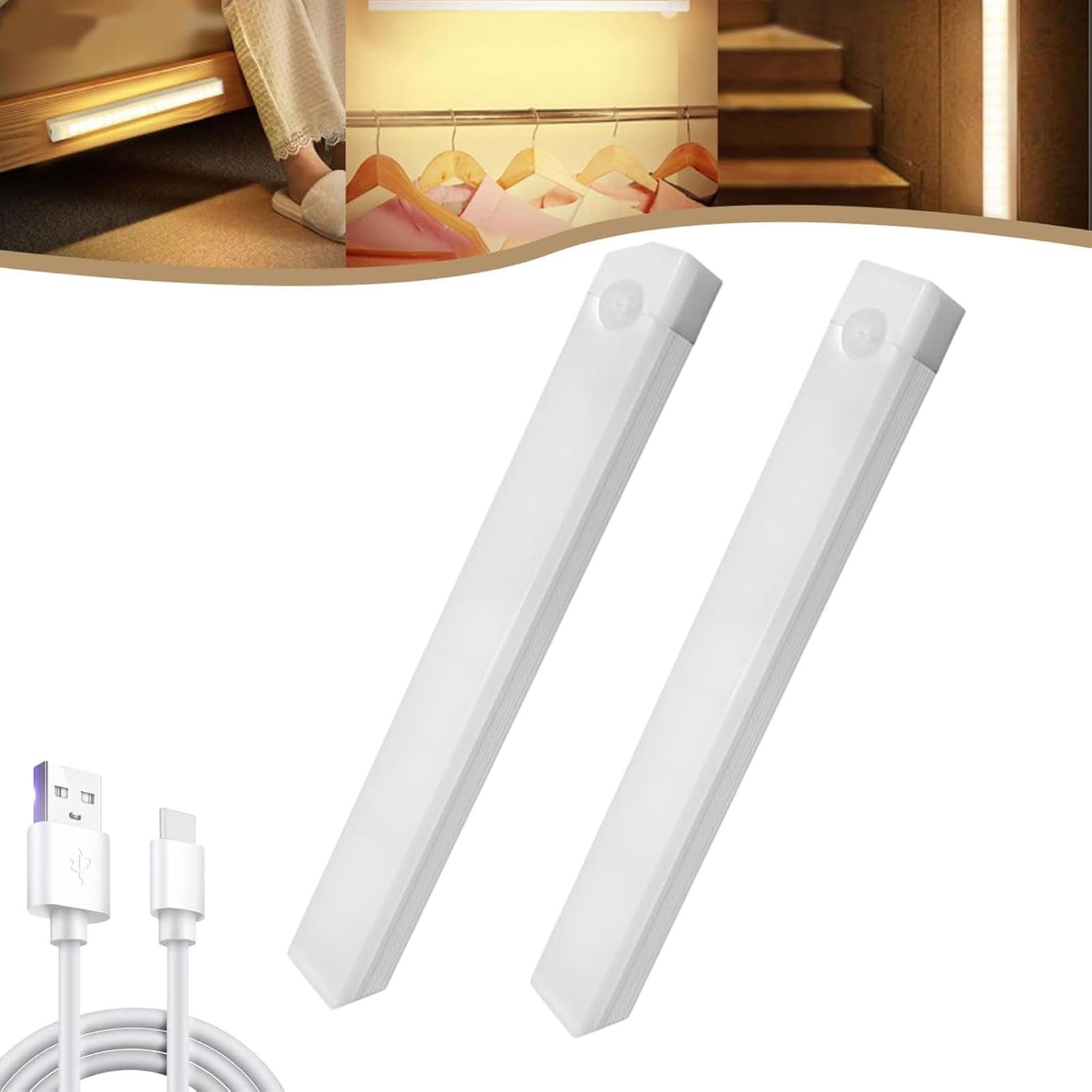 Bollisate 2 Pack Wireless Under Cupboard Light, Led Night Light Motion Sensor Lights Indoor, Stick Lights for Under Cupboards Rechargeable Wardrobe Lights Kitchen Under Cabinet Lighting