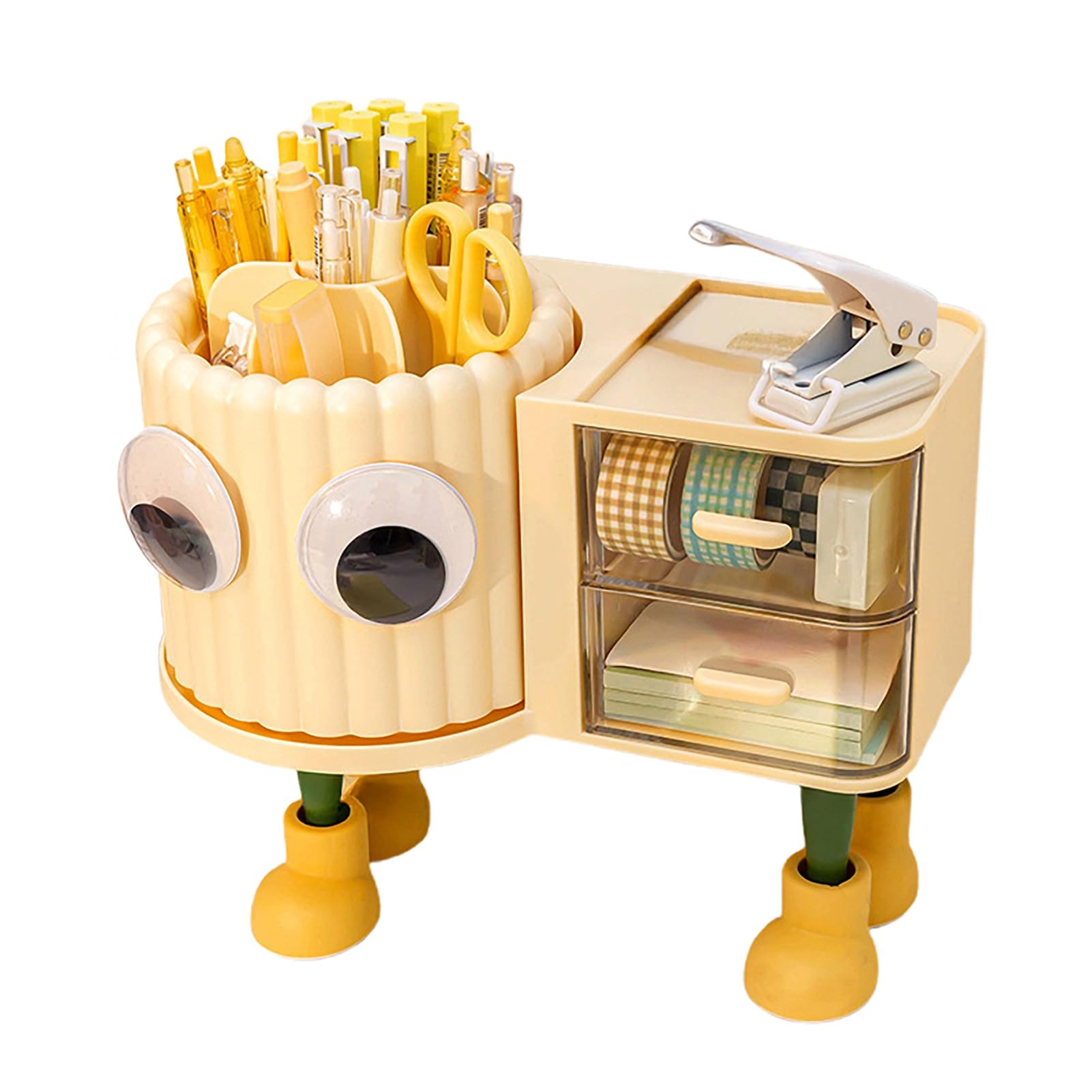 Glifora Cute Rotating Pen Holder with Drawer - 2-in-1 Large Capacity Desktop Organiser for Kids and Girls, Multifunctional Storage and Sorting Box