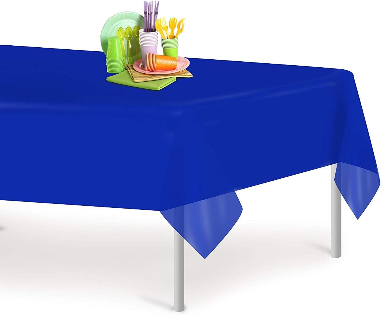 Premium Quality Disposable Rectangle Table Cloths - Blue Plastic Tablecloth for All Parties, 1pack (54 x 108)