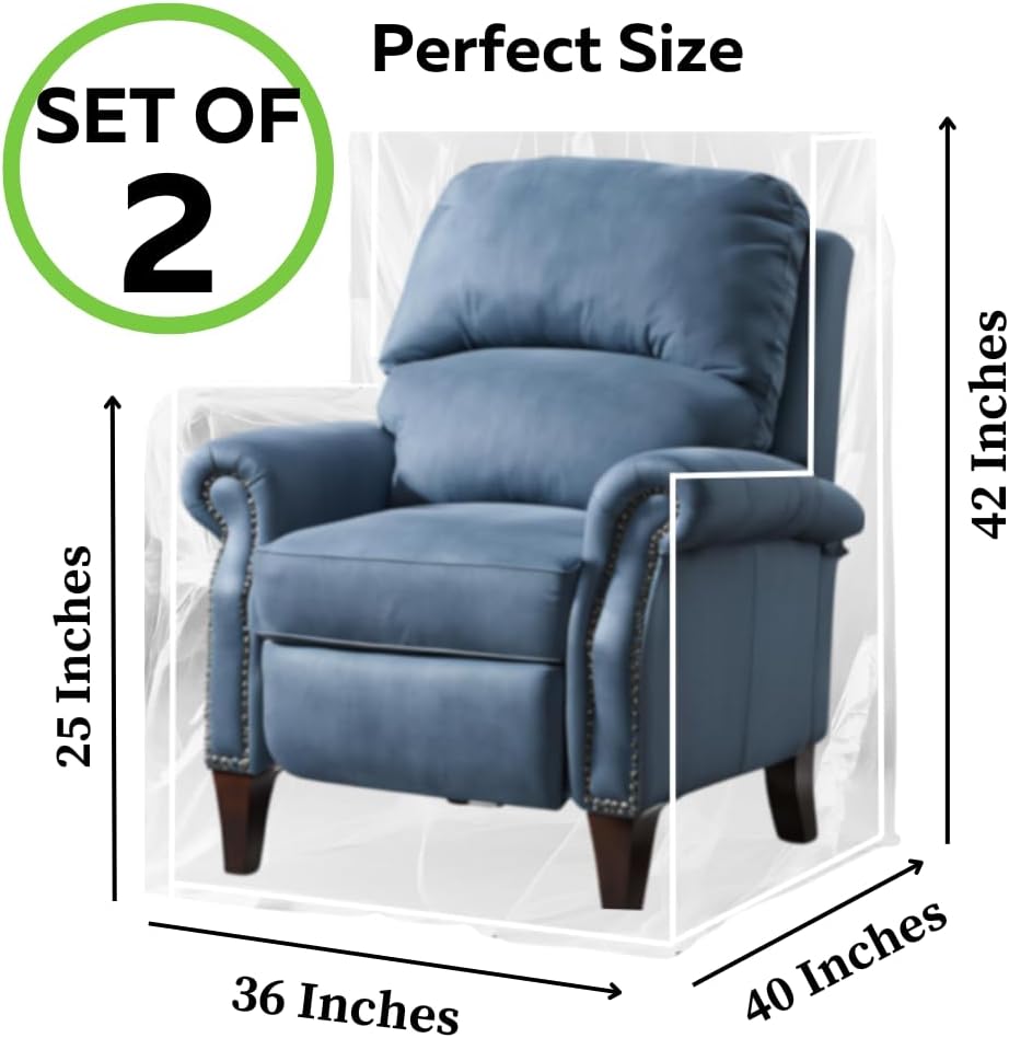 Evelots Clear Plastic Recliner Cover -2 Pack- Thick Heavy Duty Vinyl Armchair Cover for Protection Against Cat & Dog Clawing - Stain & Dust Protector - Waterproof Slipcover for Moving & Storage