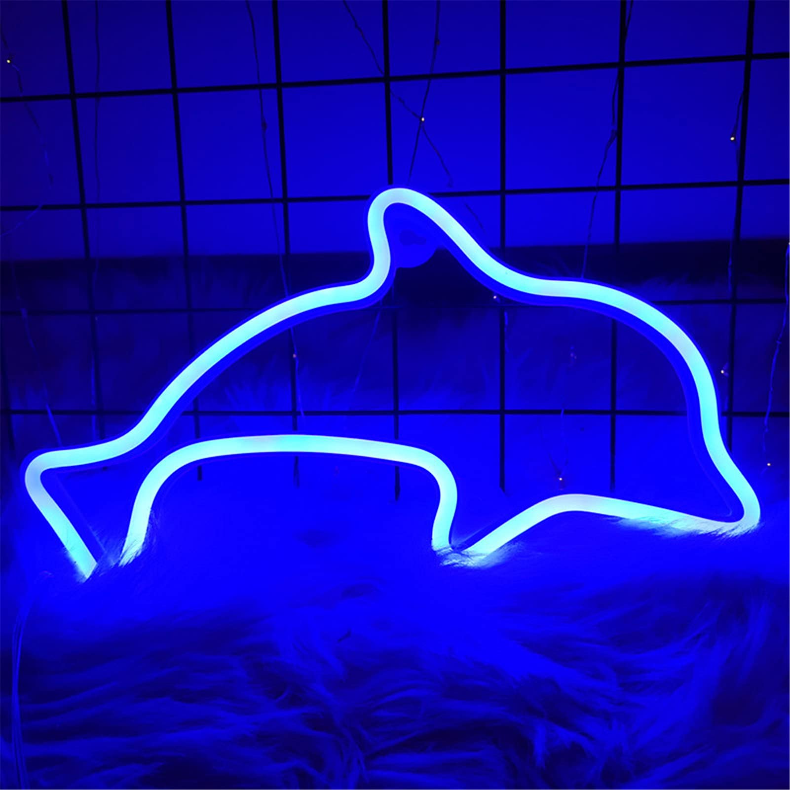 DUBENS Creative Dolphin Neon Light LED Blue Light Sign Wall Decor Battery or USB Powered Dolphin Lamp for Home Bar Party Christmas Wedding