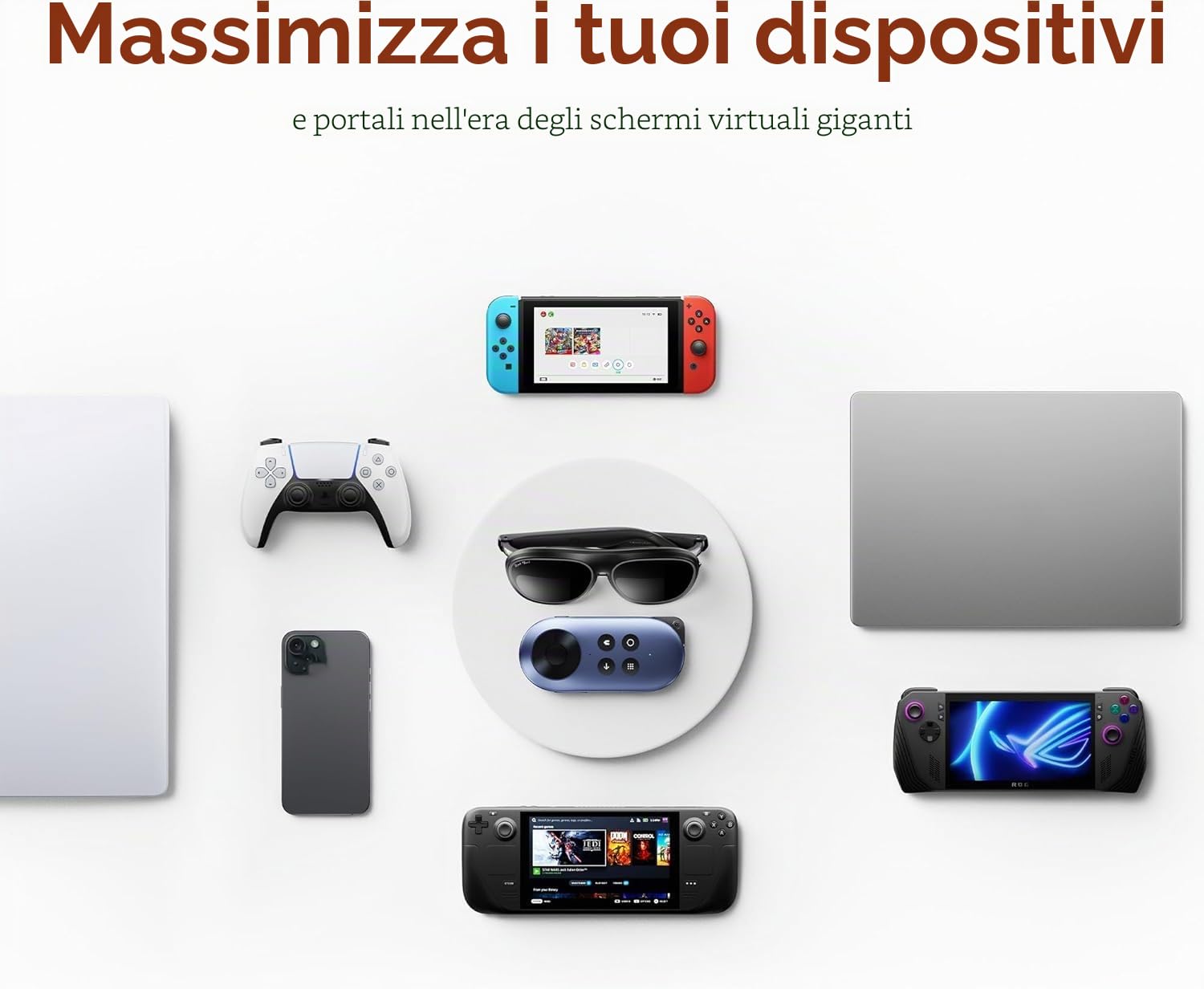 Rokid Max 2 AR Occhiali argentati, display micro OLED da 215", Myopia Adjustable (0-600D), compatibile con Android e PC/ROG/Steam, 120Hz, 50° FOV e 600nits luminanza