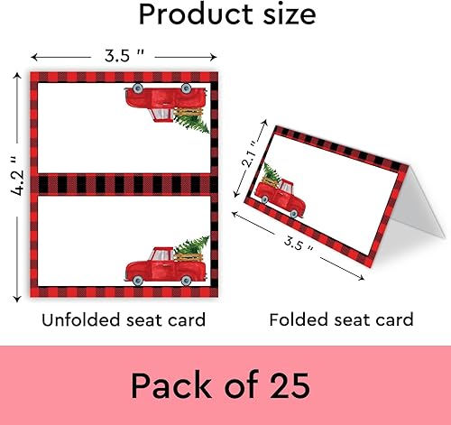 Miniatura 2 de Tarjetas de lugar con camión rojo, con puntuaciones para plegarse fácilmente, juego de 25 tarjetas de asiento de mesa estilo tienda, decoración de