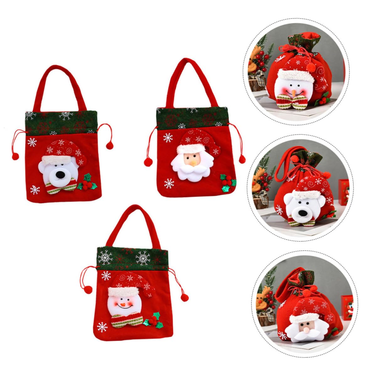COLLBATH 3pcs Christmas Candy Storage Pouch Drawstring Bags for Festive Non-woven Candy Bags Attractive Patterns for Holiday Parties and Seasonal Celebrations