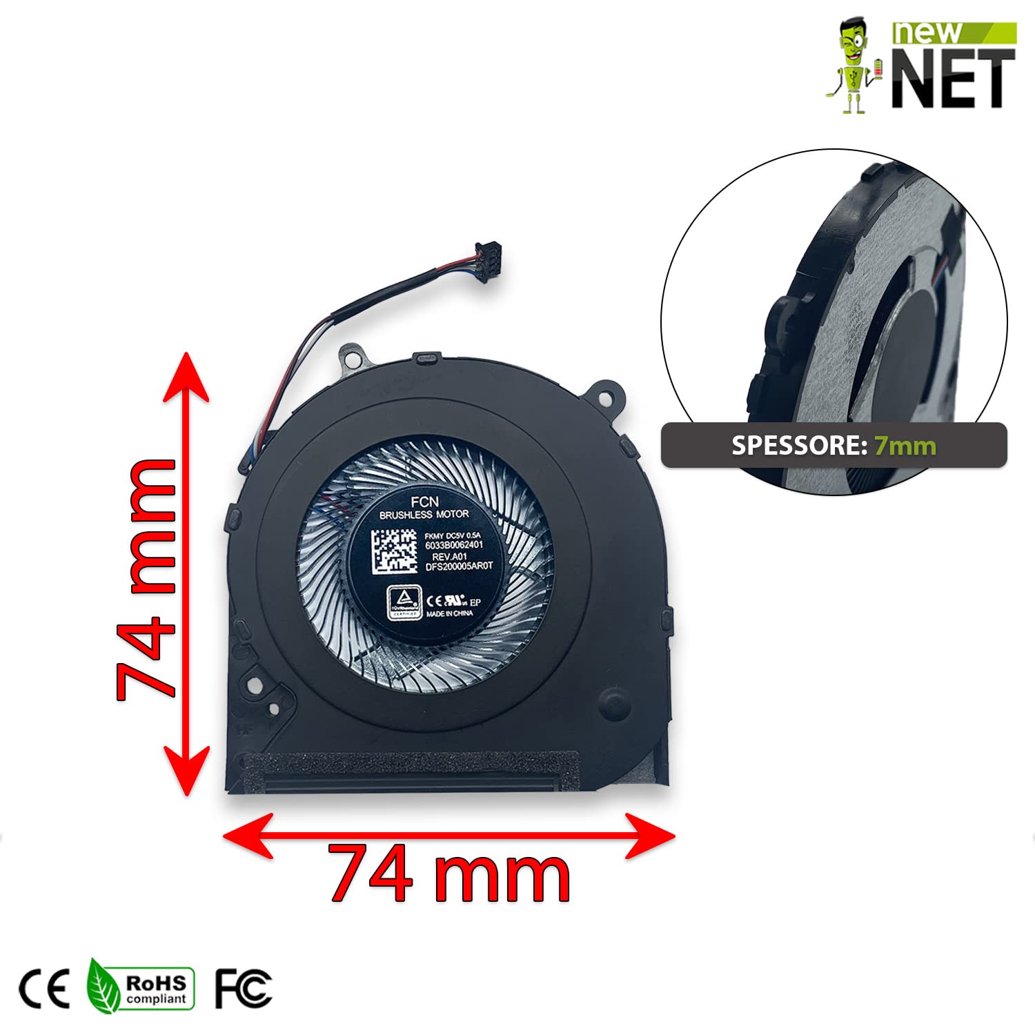 new net - Ventola CPU Fan Compatibile con HP 240 G7 240 G8 240 G9 245 G7 245 G9 245 G8 246 G7 [Slim con Diametro da 50 mm]