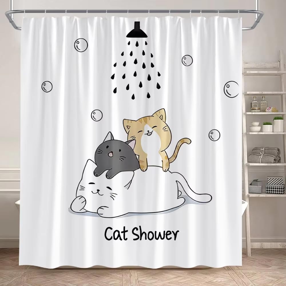 Rideau de douche chat rigolo 123 x 220 cm lavable avec crochets inclus